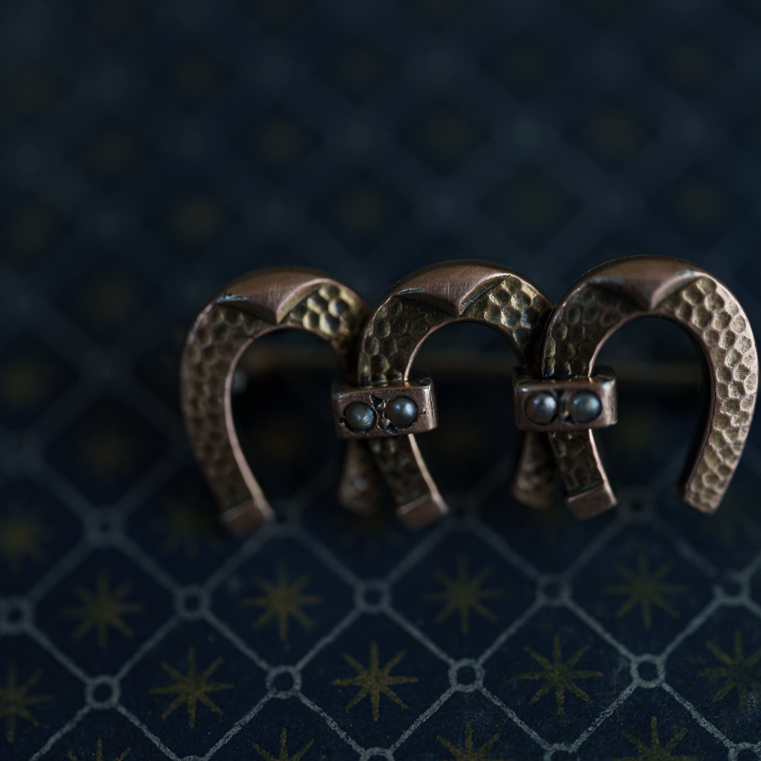 C.1900|Victorian Triple Horseshoe Brooch with Seed Pearls