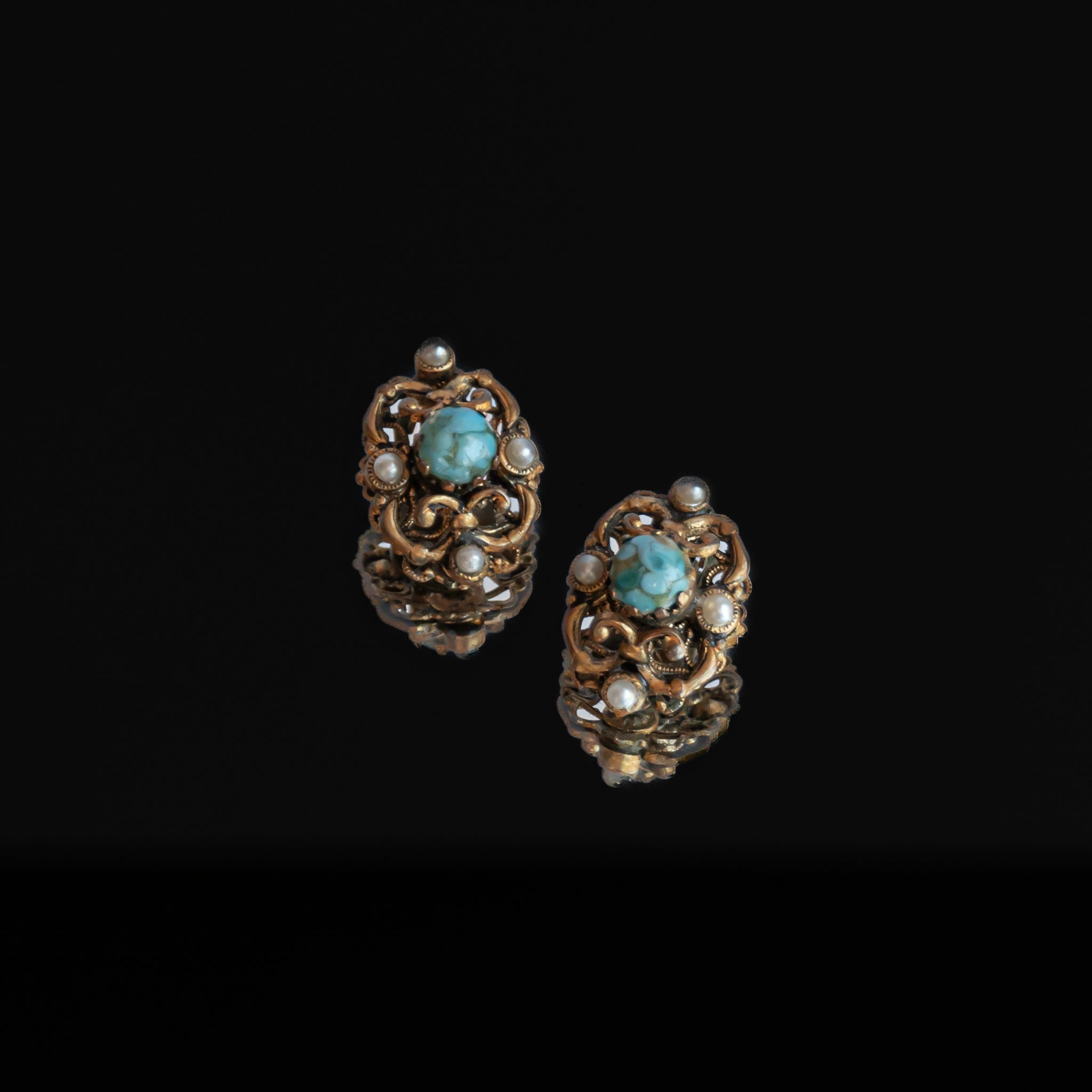 Blue Marble Glass Petit Glass Pearl Earrings