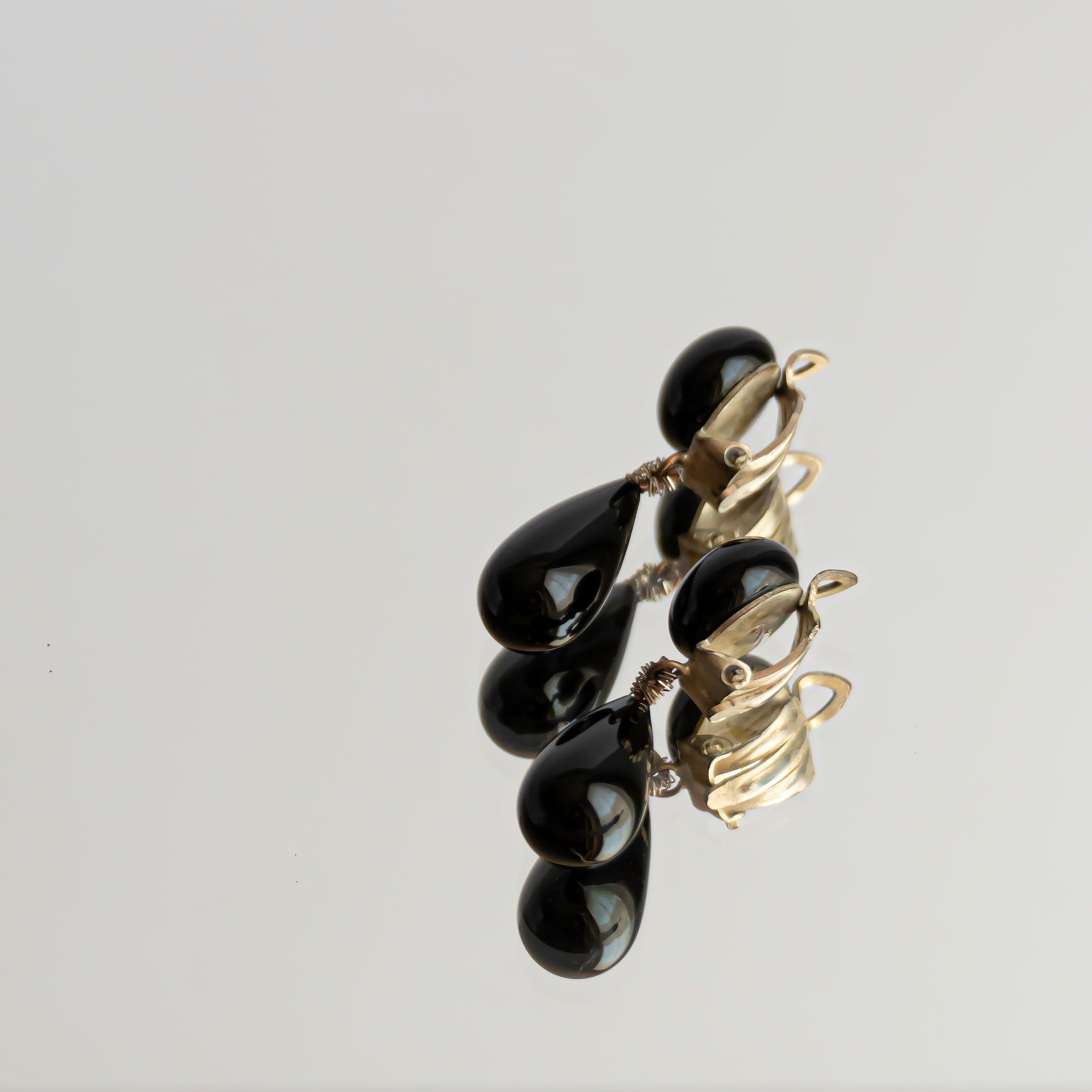 Deep Black Glass Tear Drop Earrings