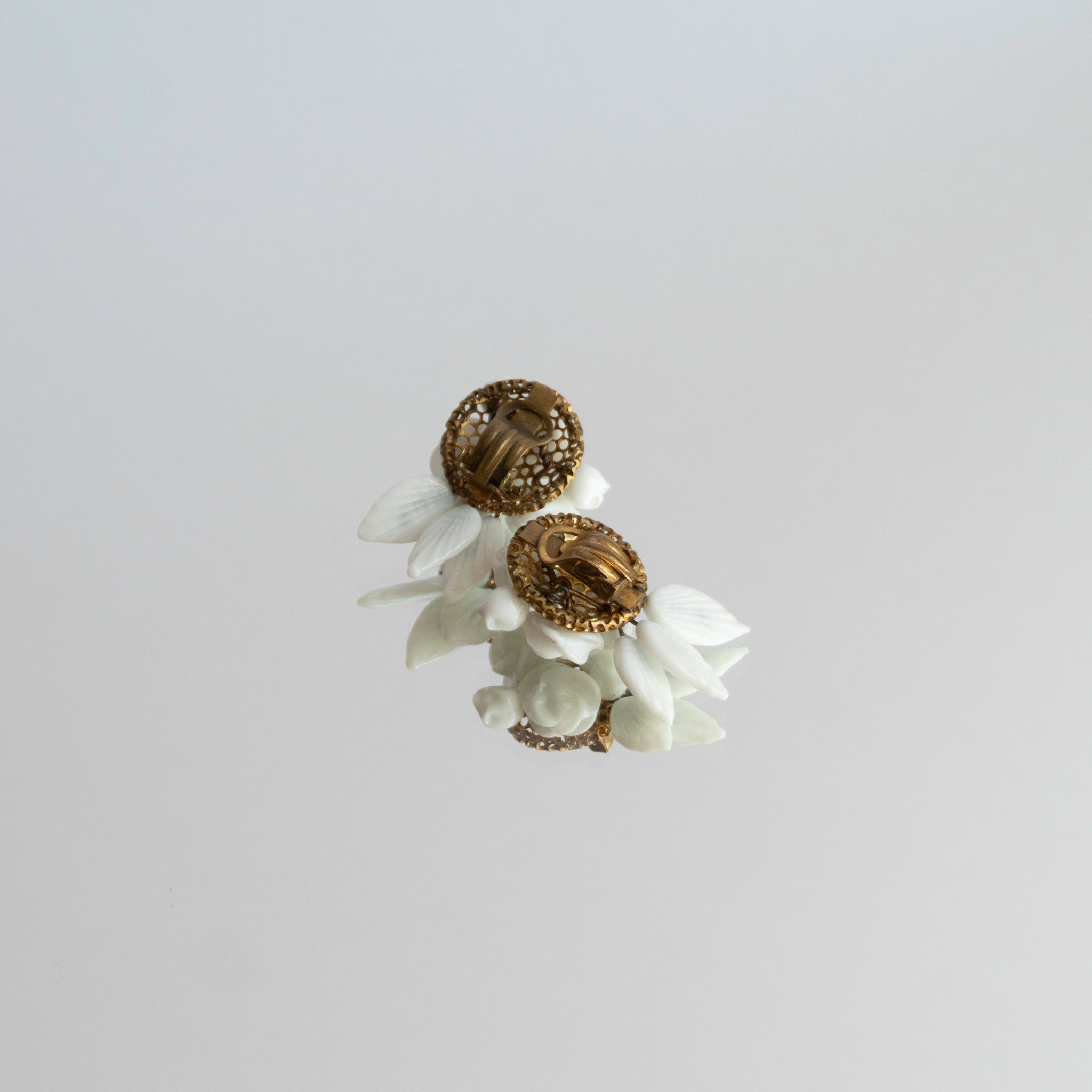C.1940s Rosarium Milky White Glass Earrings