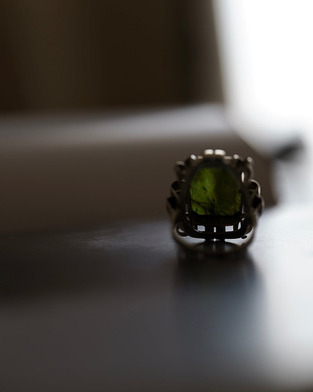 Art Nouveau / Art Deco Transitional design Green Jasper et Silver Ring