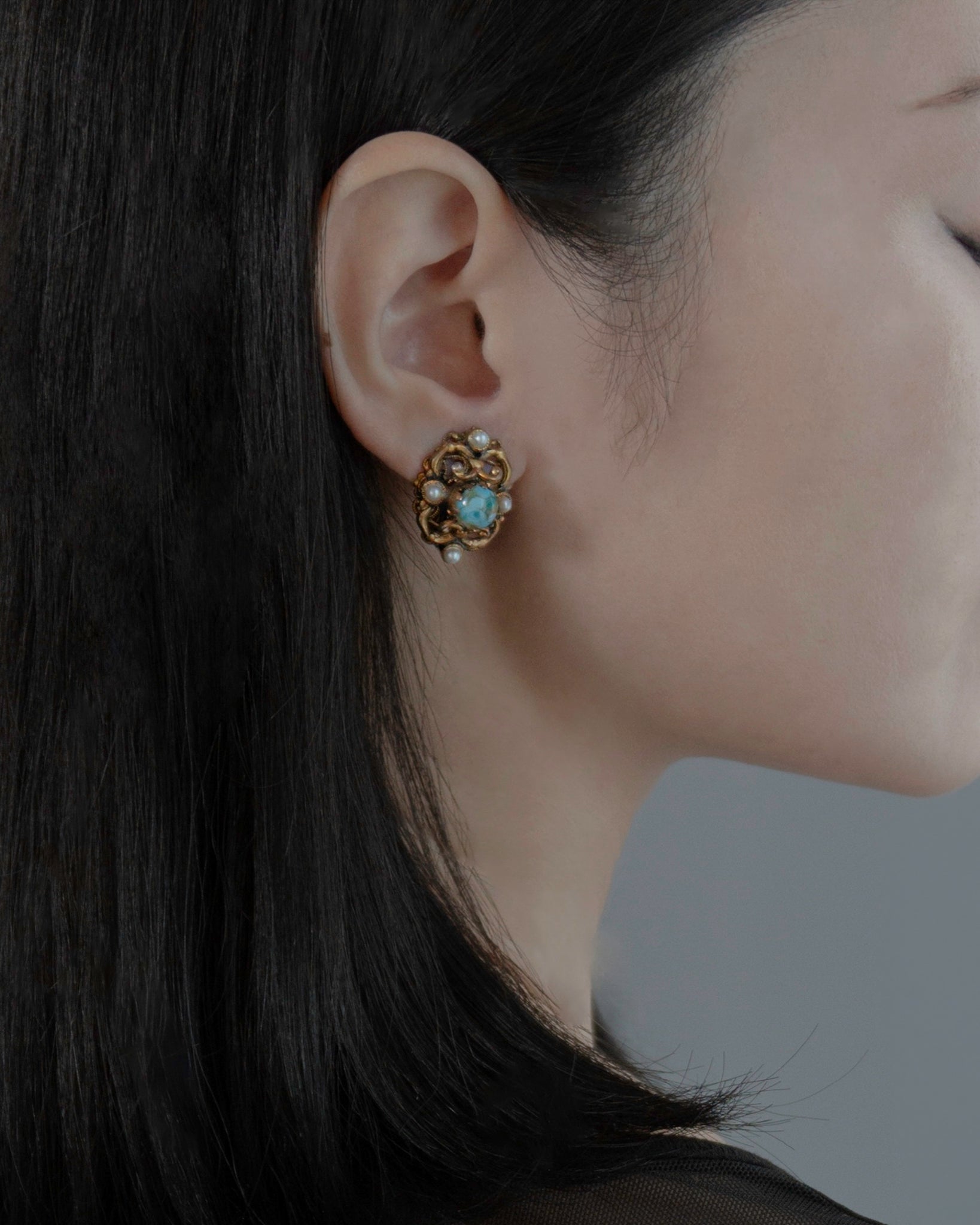 Blue Marble Glass Petit Glass Pearl Earrings
