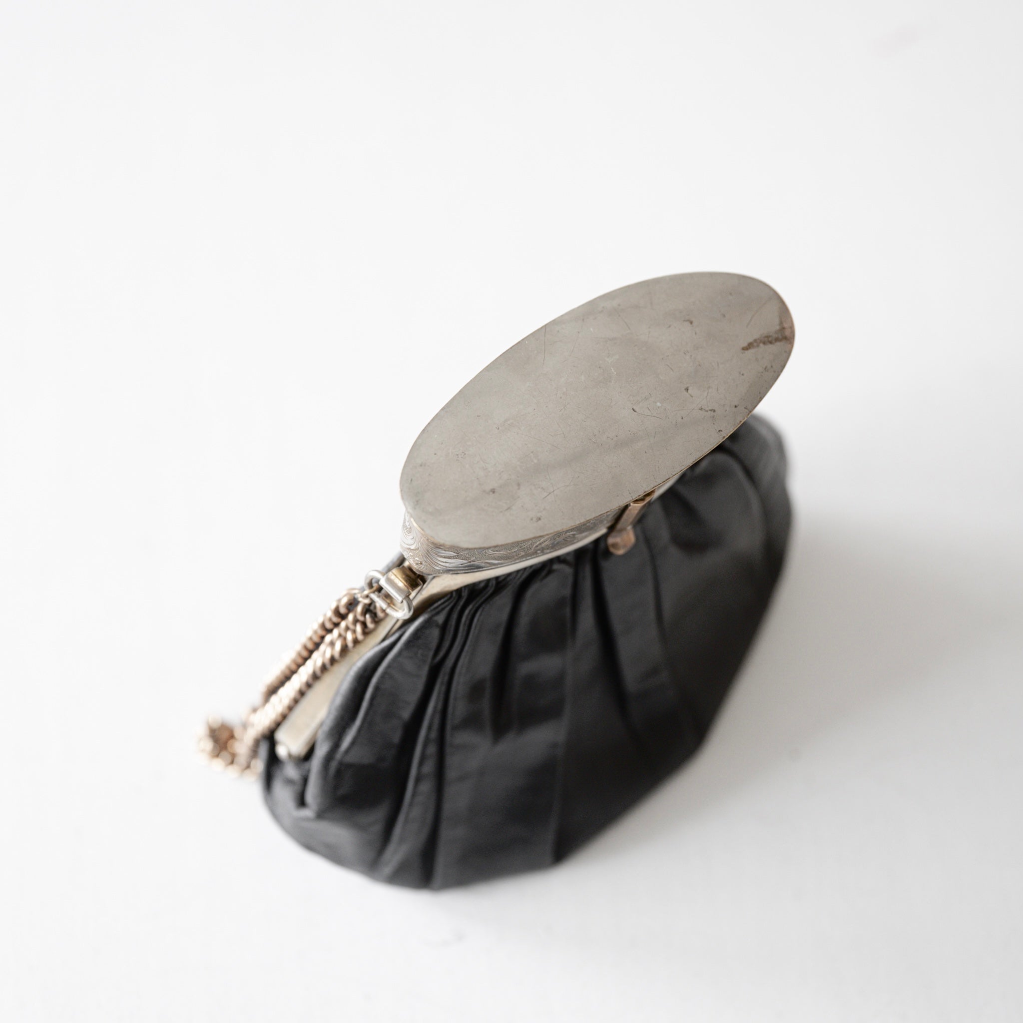 C.1920-1940|Black Chain Bag with Floral Metal Frame