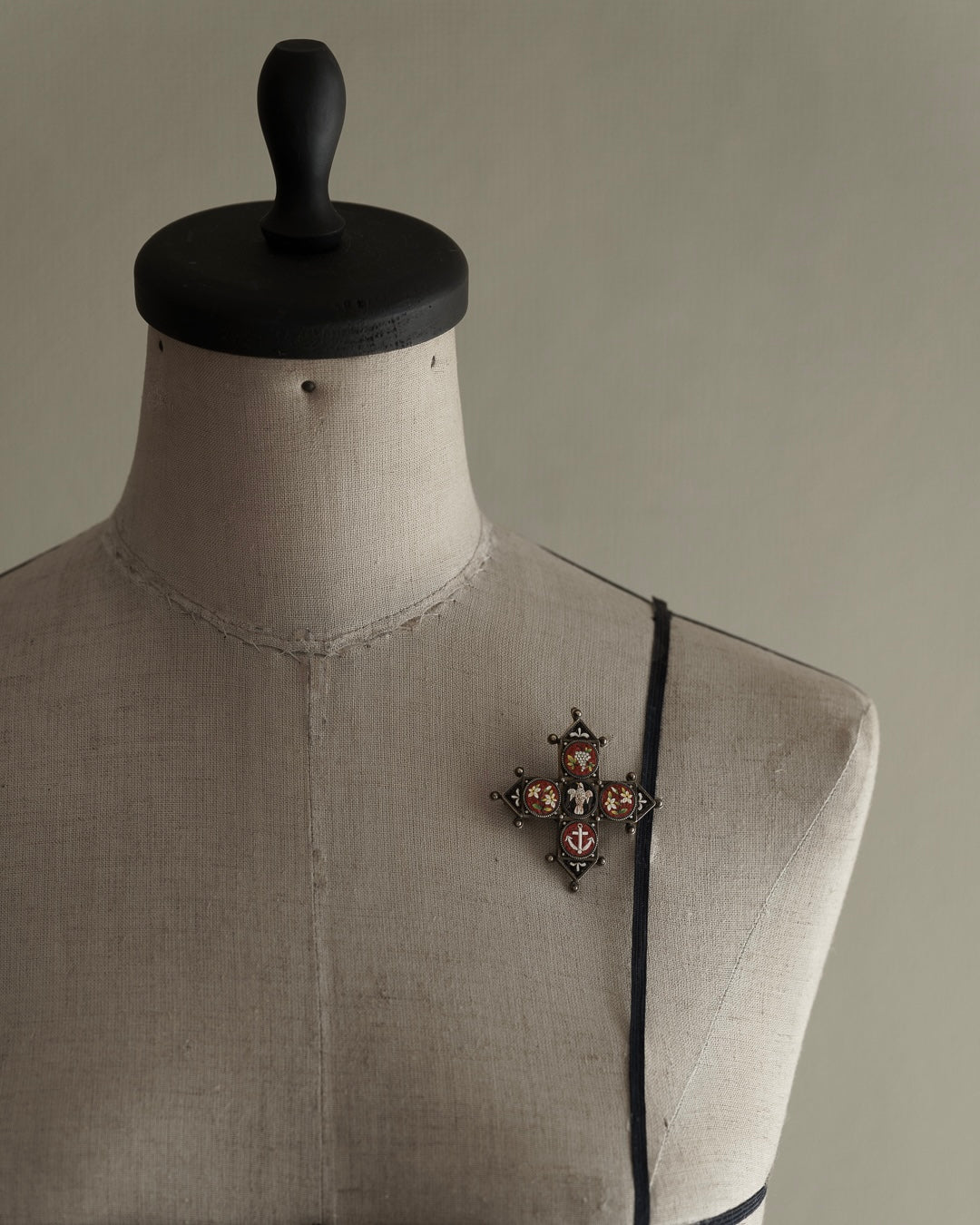 C.1900|Micro‑mosaic cross brooch with symbolic motifs, and a hidden compartment