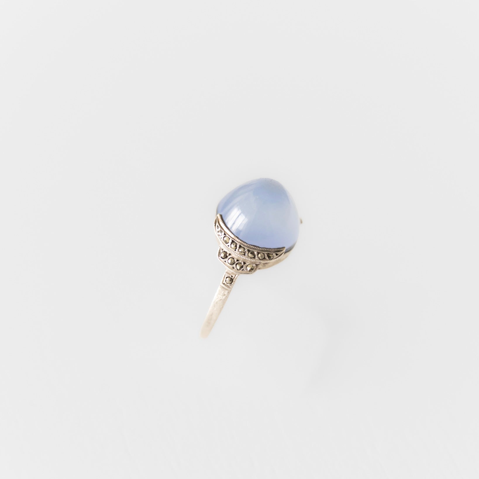 C.1920-1940|Blue Chalcedony & Marcasite French Silver Ring