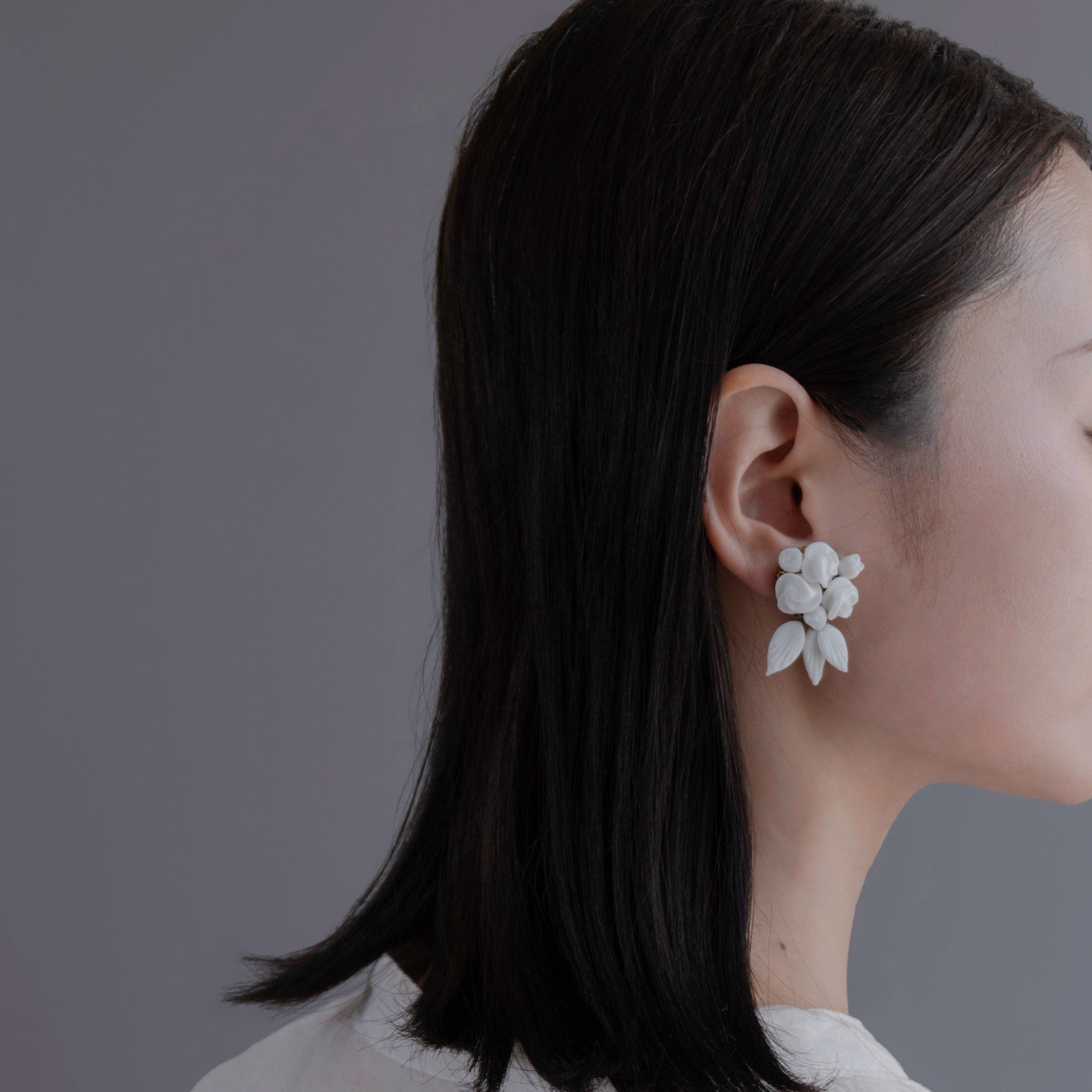 C.1940s Rosarium Milky White Glass Earrings