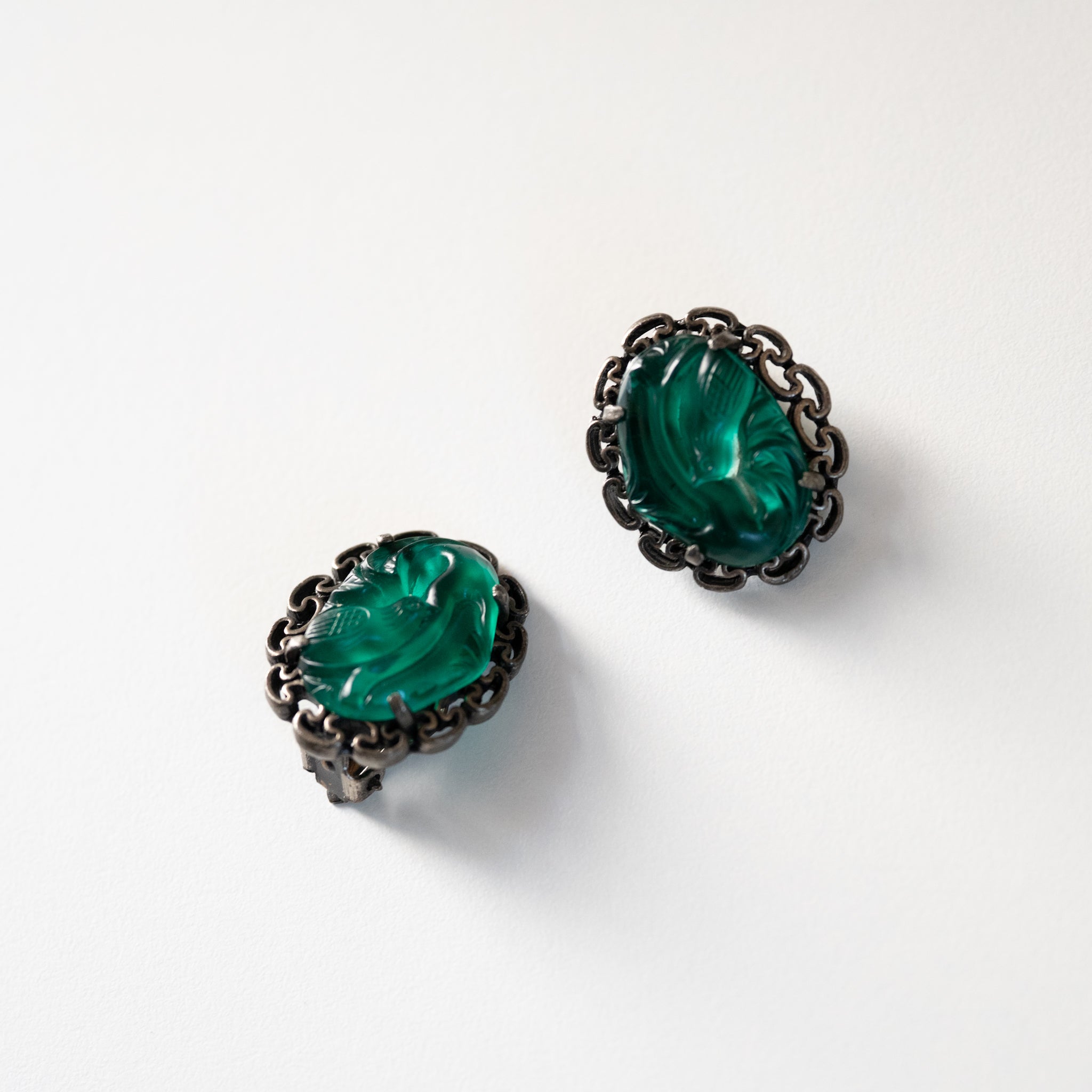 Chinoiserie Green Glass Little Bird Earrings