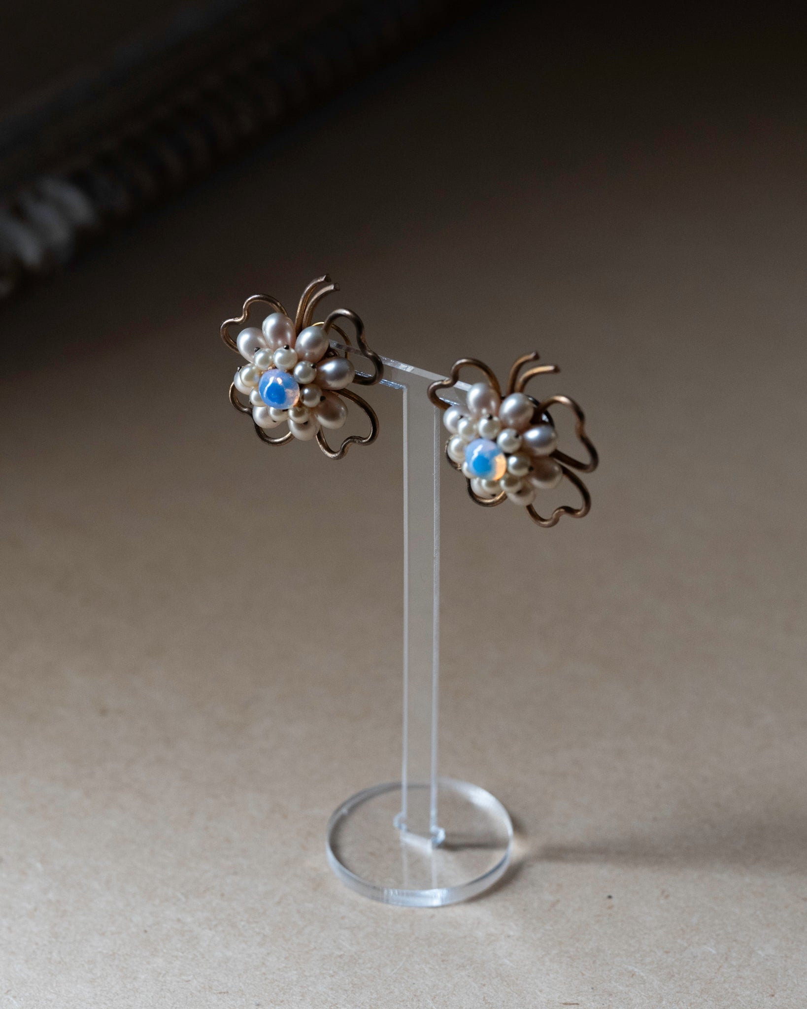 C1950 Louis Rousselet|Clover Glass Pearl Earrings