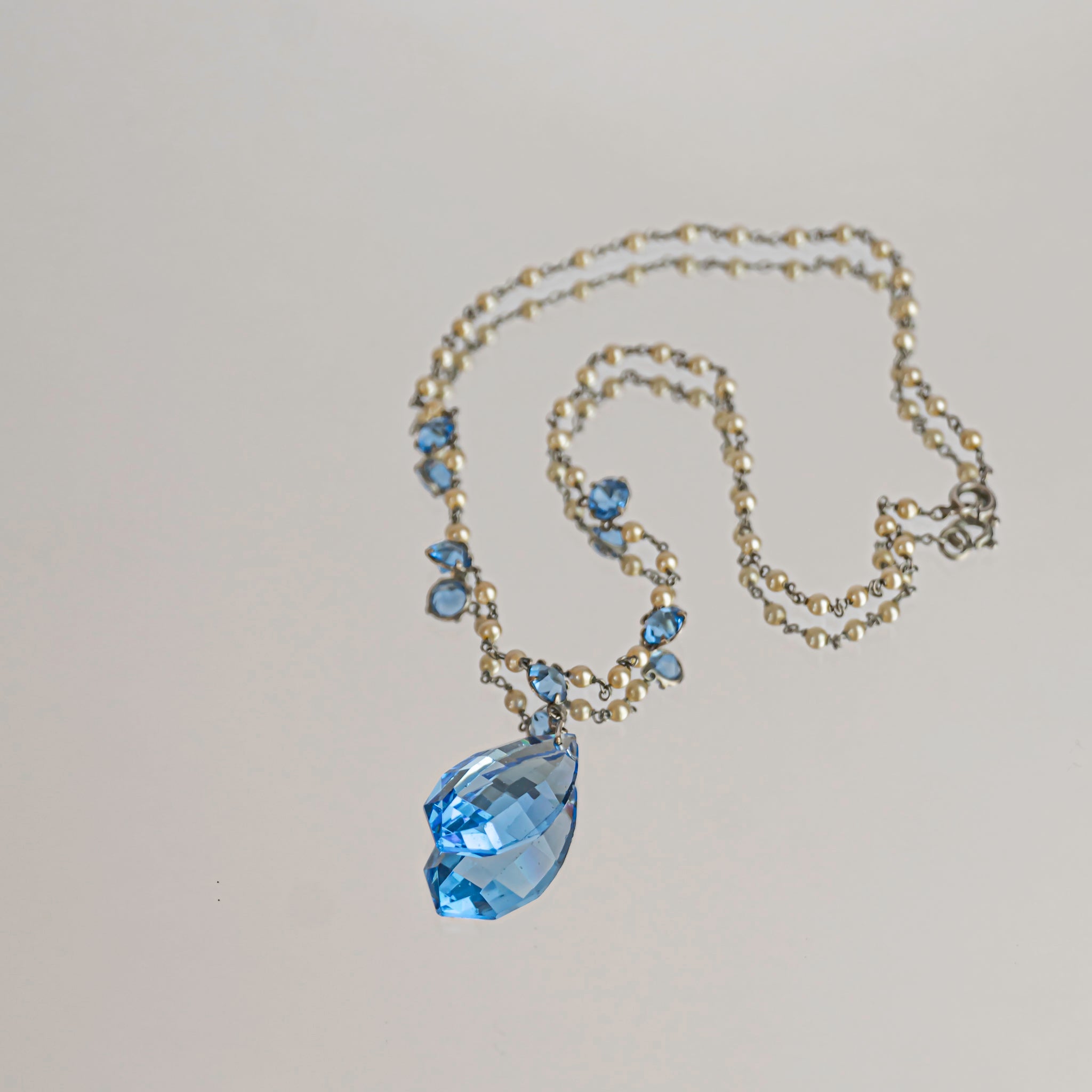 Light Blue Glass Pearl Chain Necklace