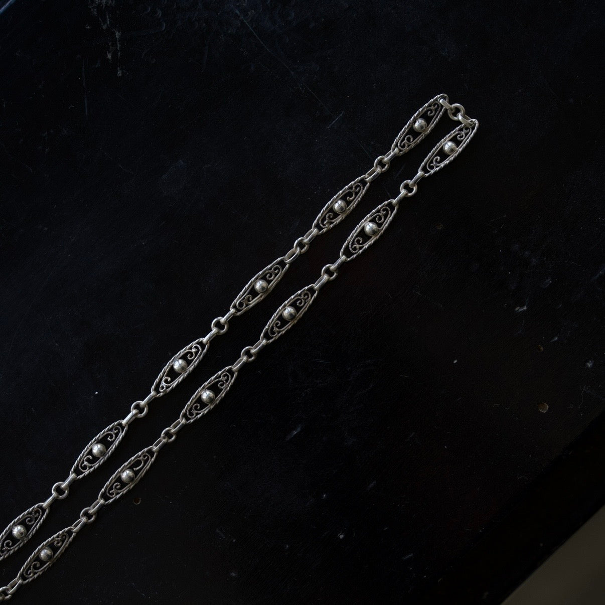 C.1900-1920|Ornamental Filigree Silver Chain 48cm