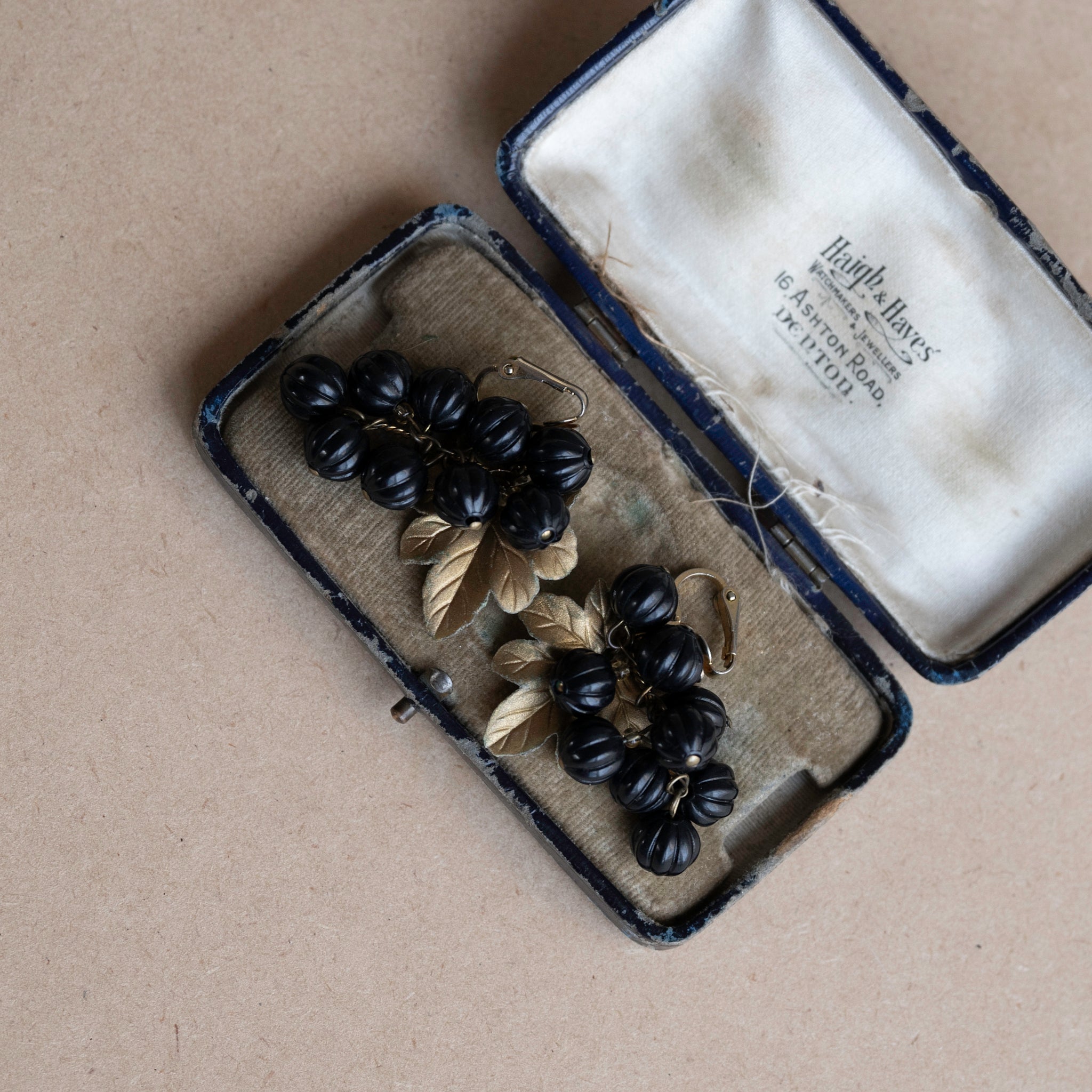 Black Grape Gold Leaf Earrings