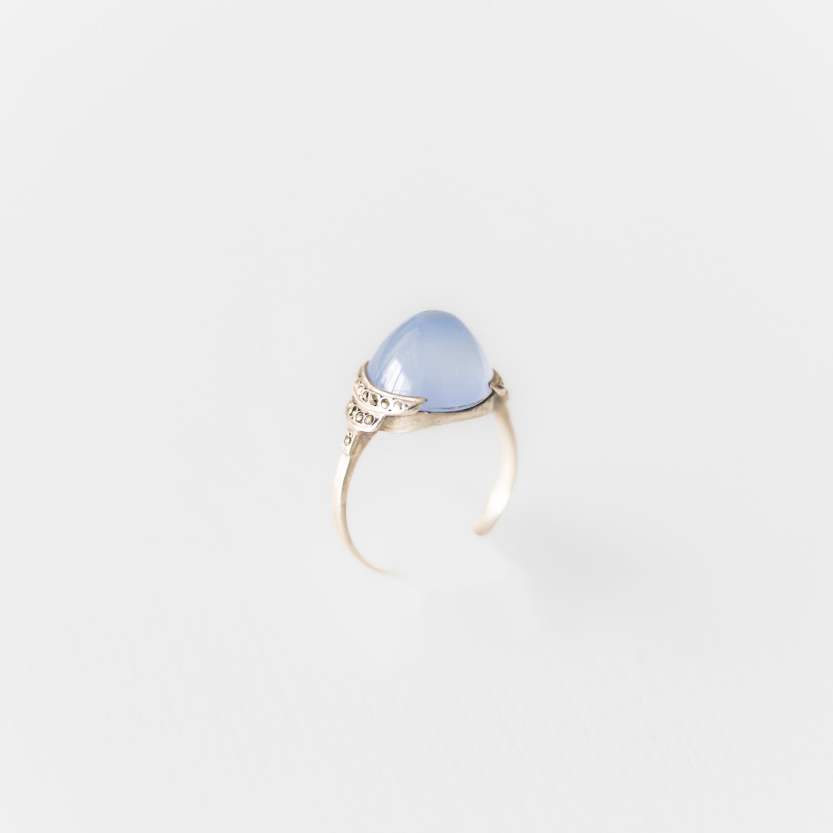 C.1920-1940|Blue Chalcedony & Marcasite French Silver Ring
