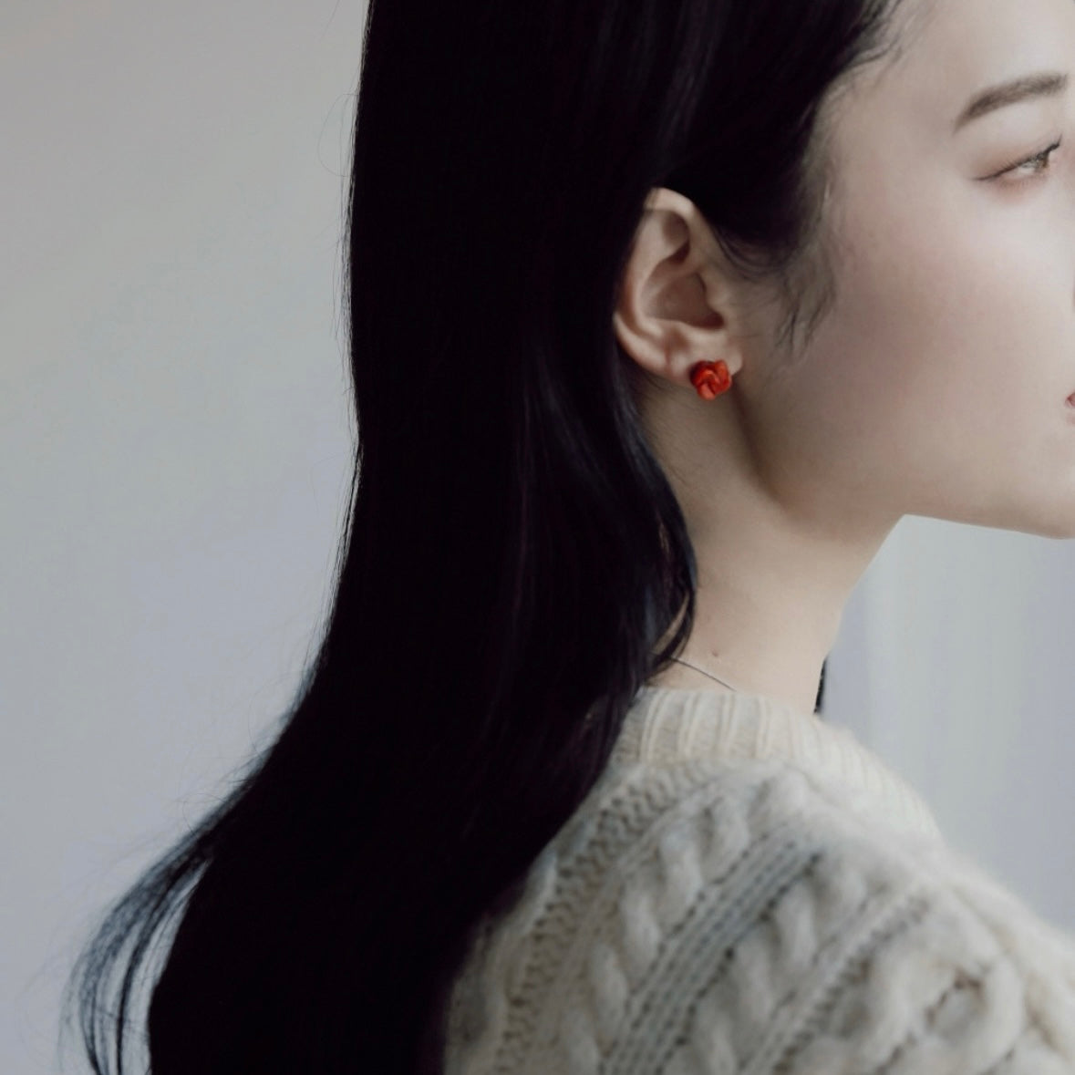 C.1940-1960 | Rose-Carved Coral Stud Earrings | Silver Posts