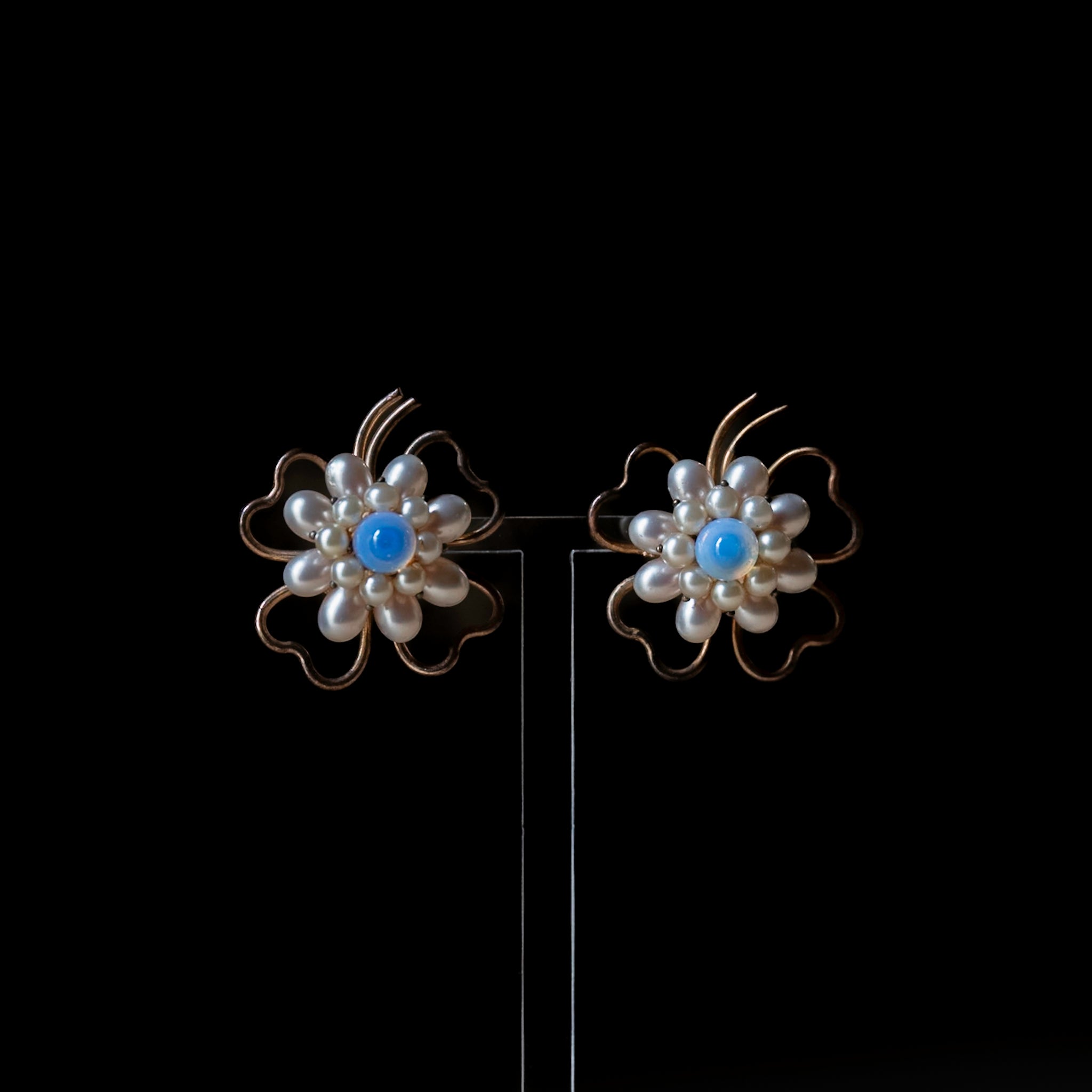 C1950 Louis Rousselet|Clover Glass Pearl Earrings