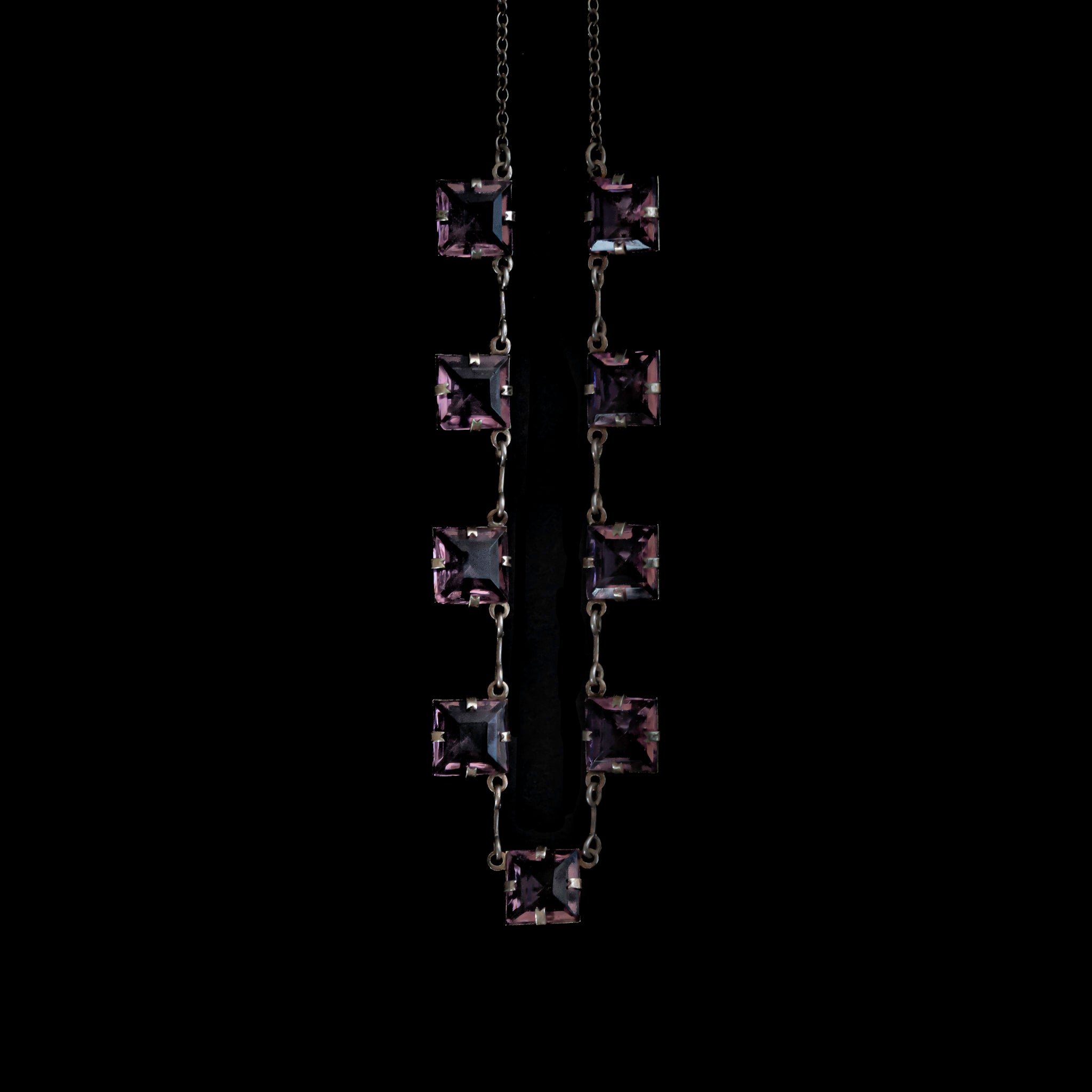 C.1930s|Purple 9 Square Glass Necklace