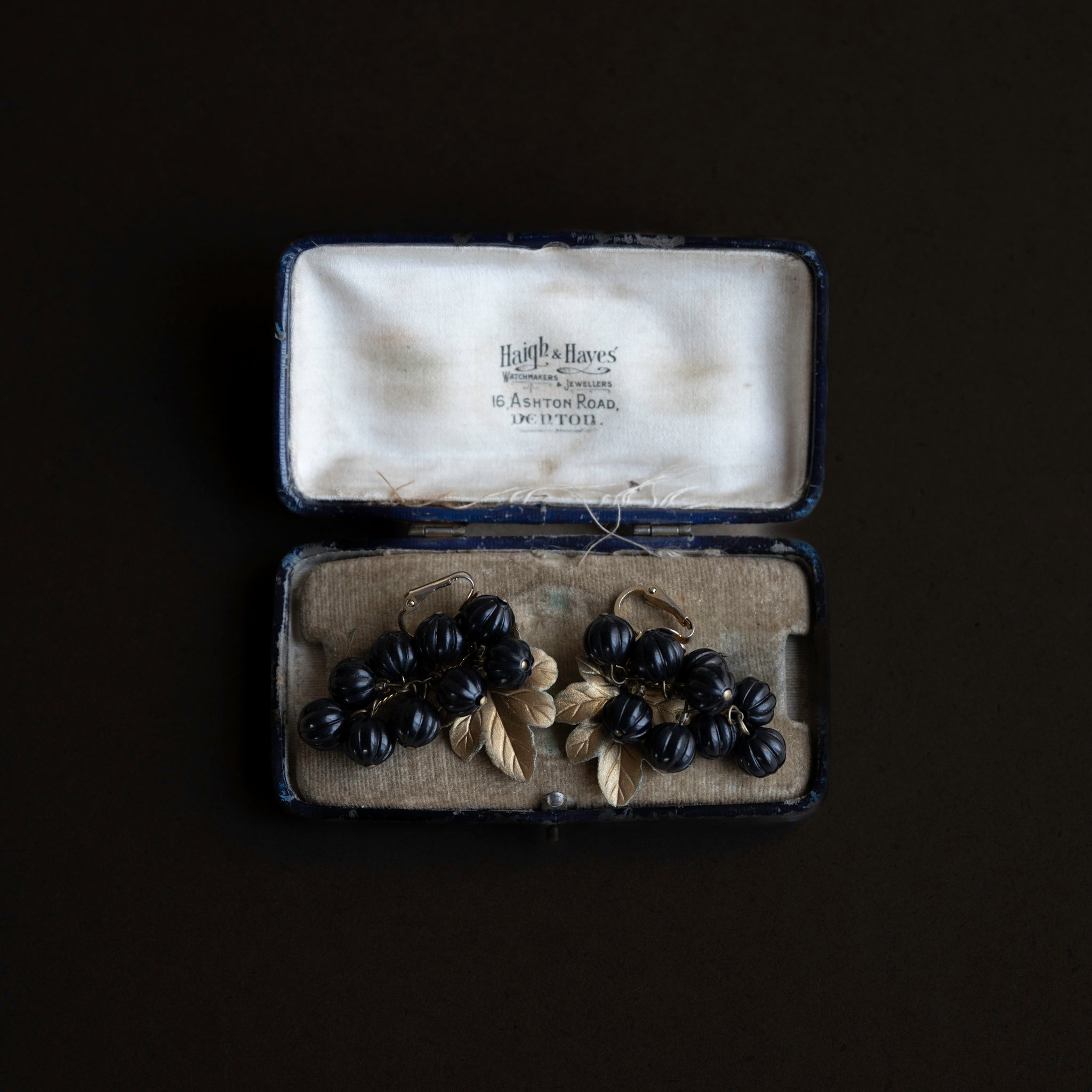 Black Grape Gold Leaf Earrings