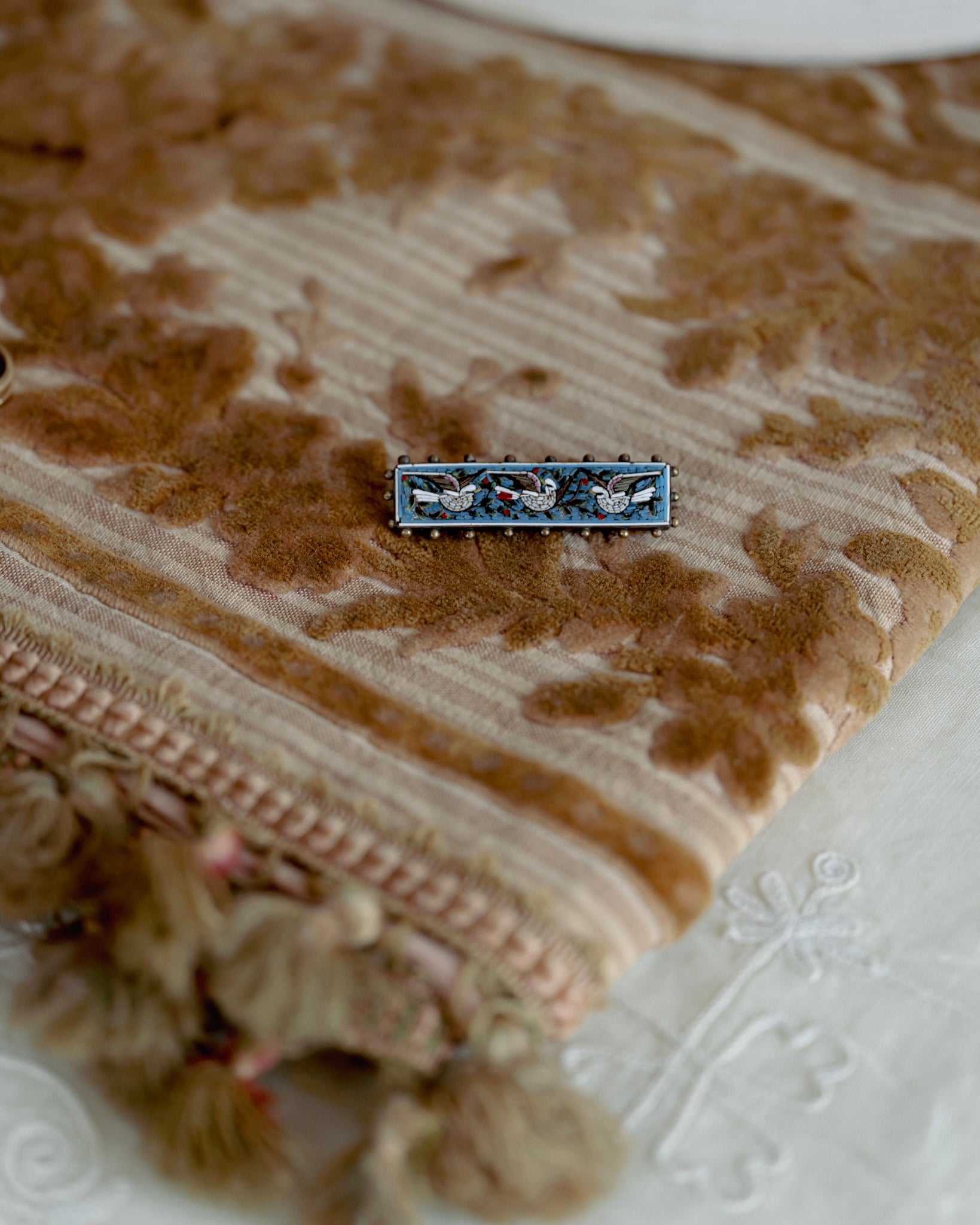 C.1900s White Birds Micro Mosaic Brooch