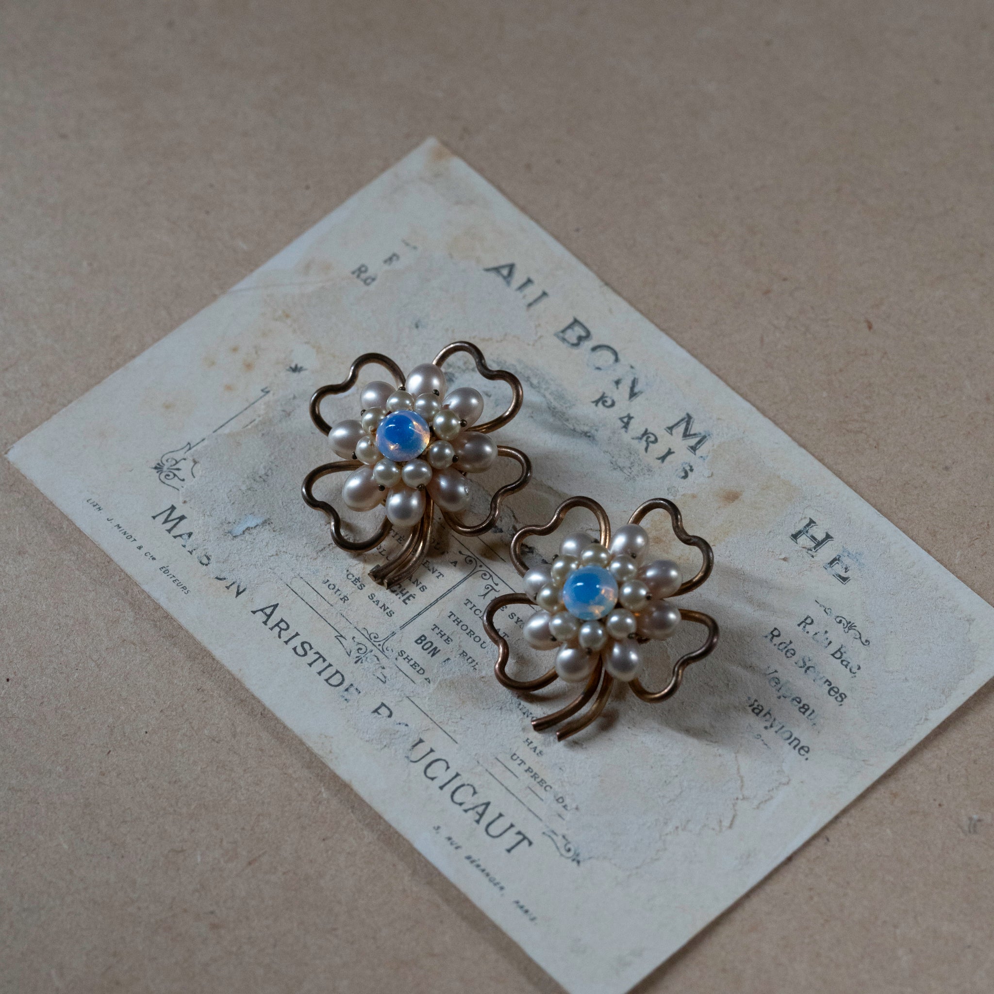 C1950 Louis Rousselet|Clover Glass Pearl Earrings
