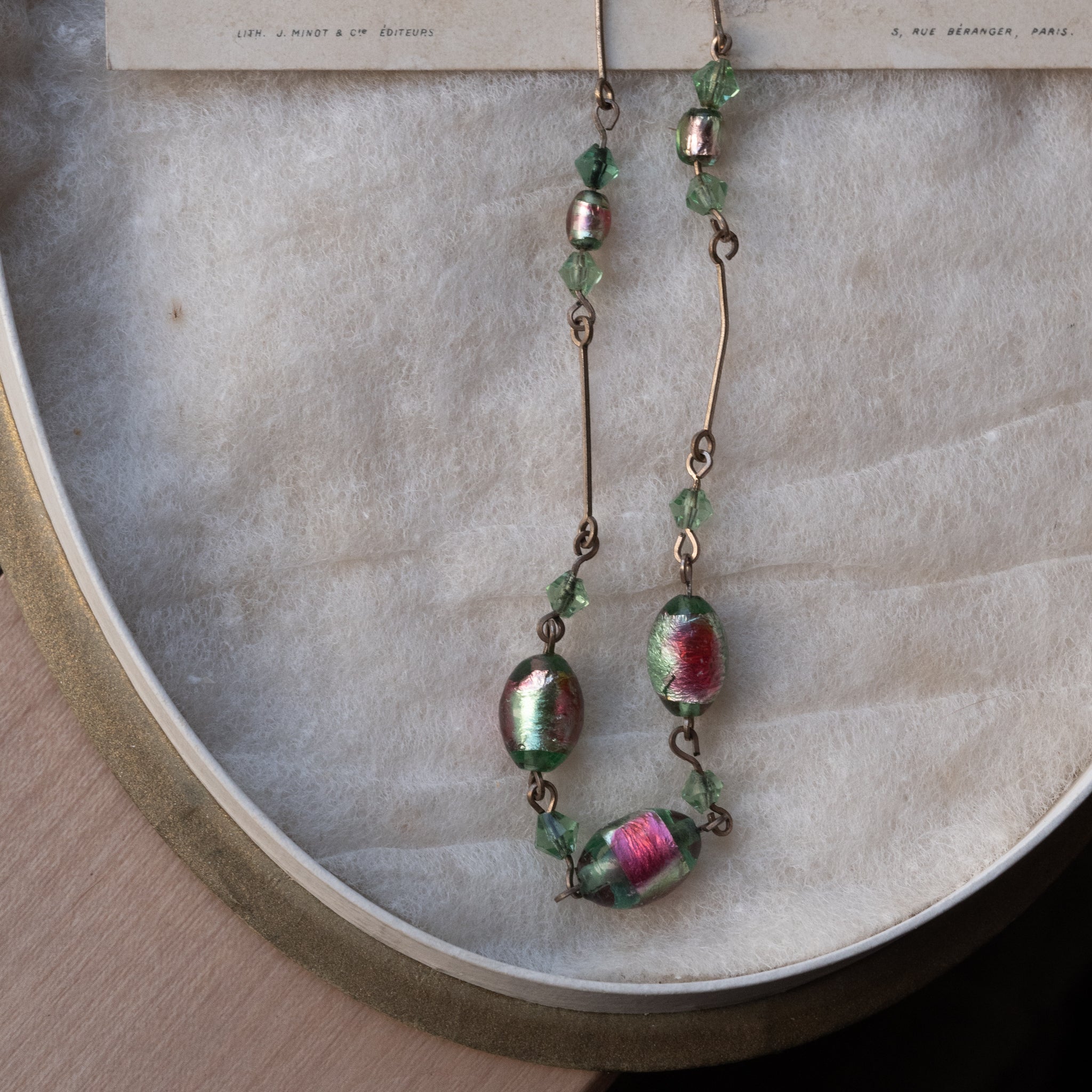 Czech Green Pink Glass Necklace