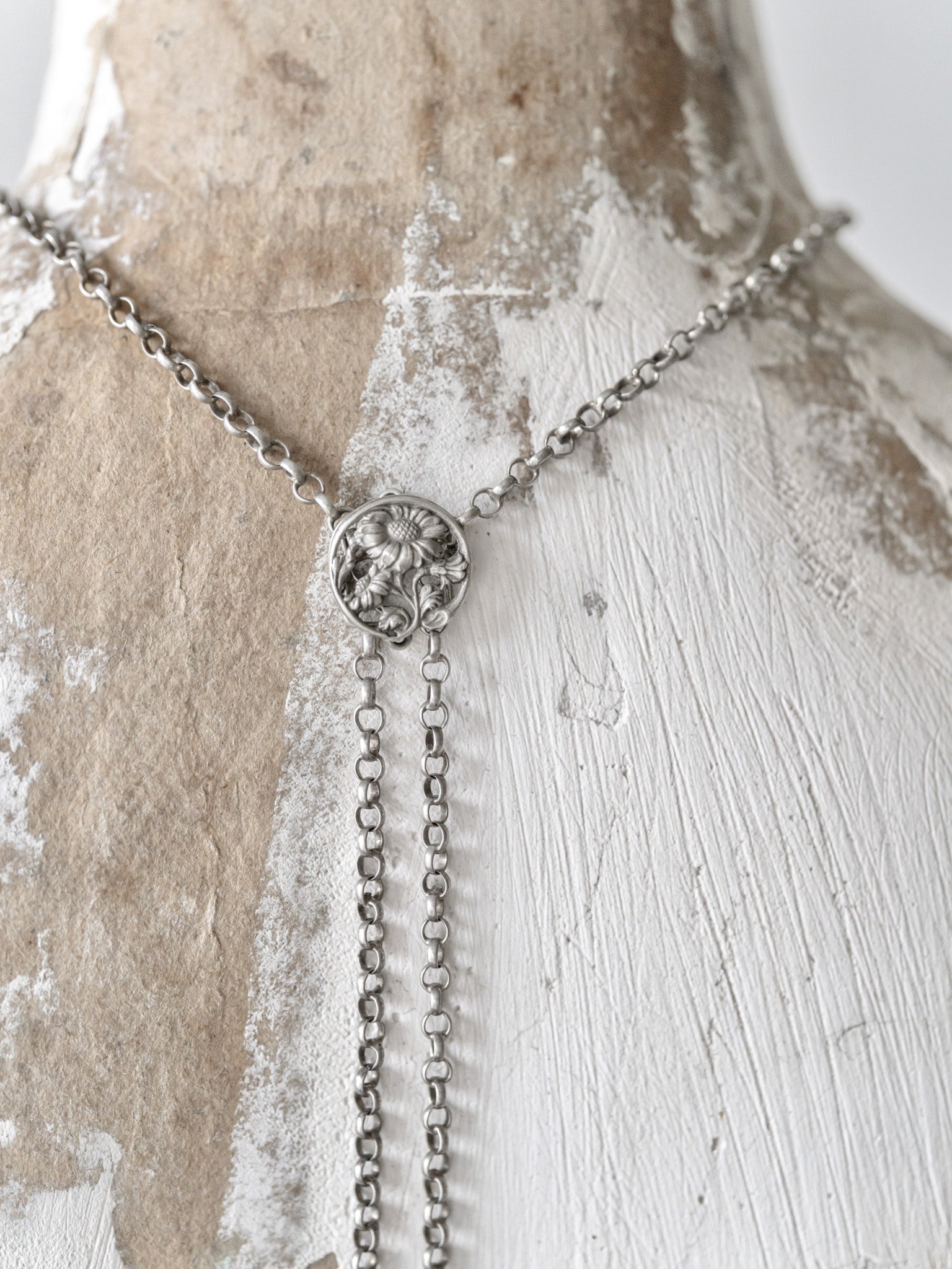 C.1900-1930|Silver Floral Lariat Necklace