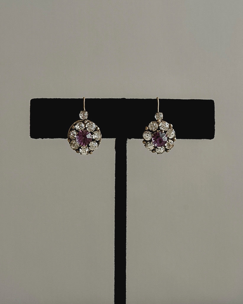 C.1900|Purple Clear Paste Pierced Earrings