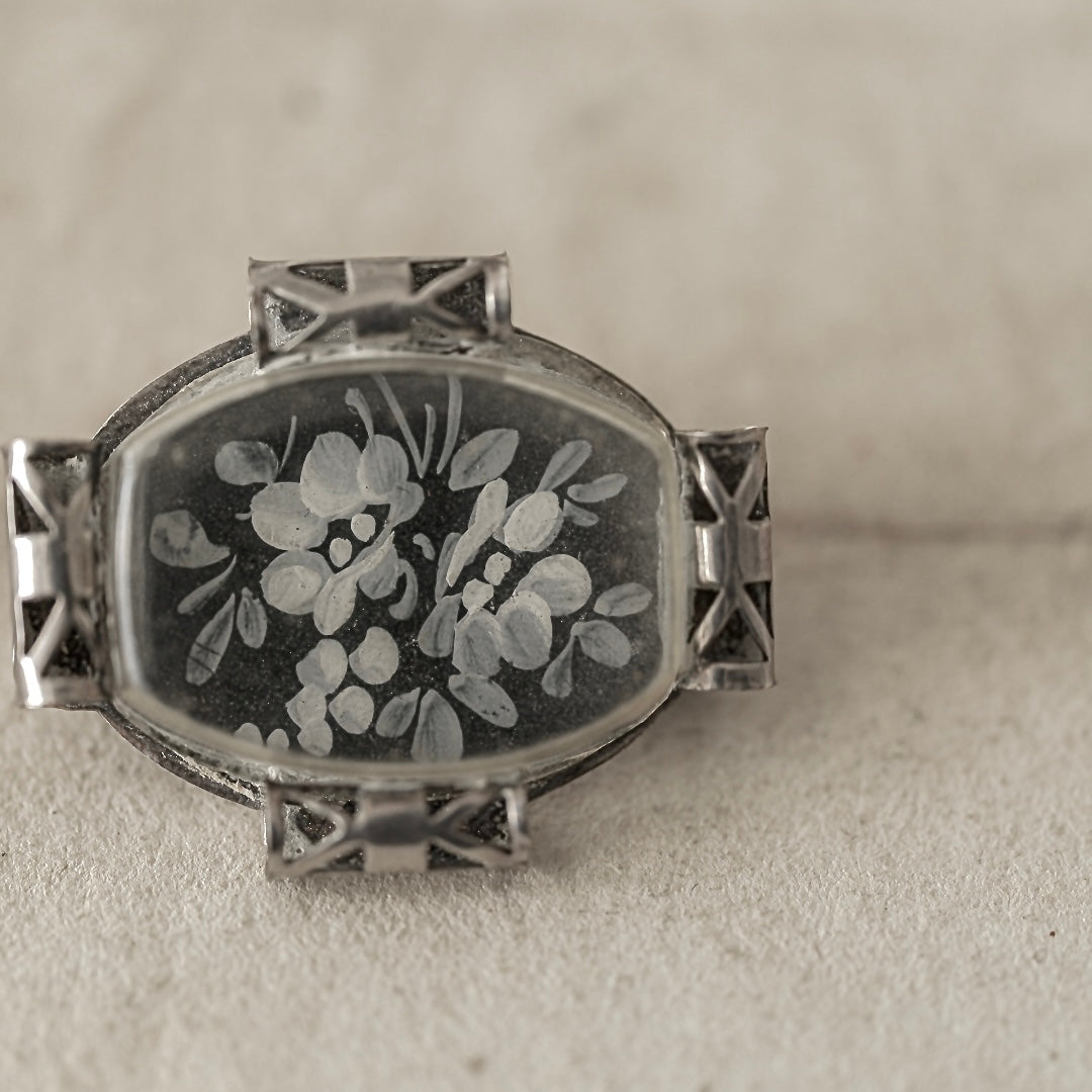 Monotone Flower Silver Tone Brooch