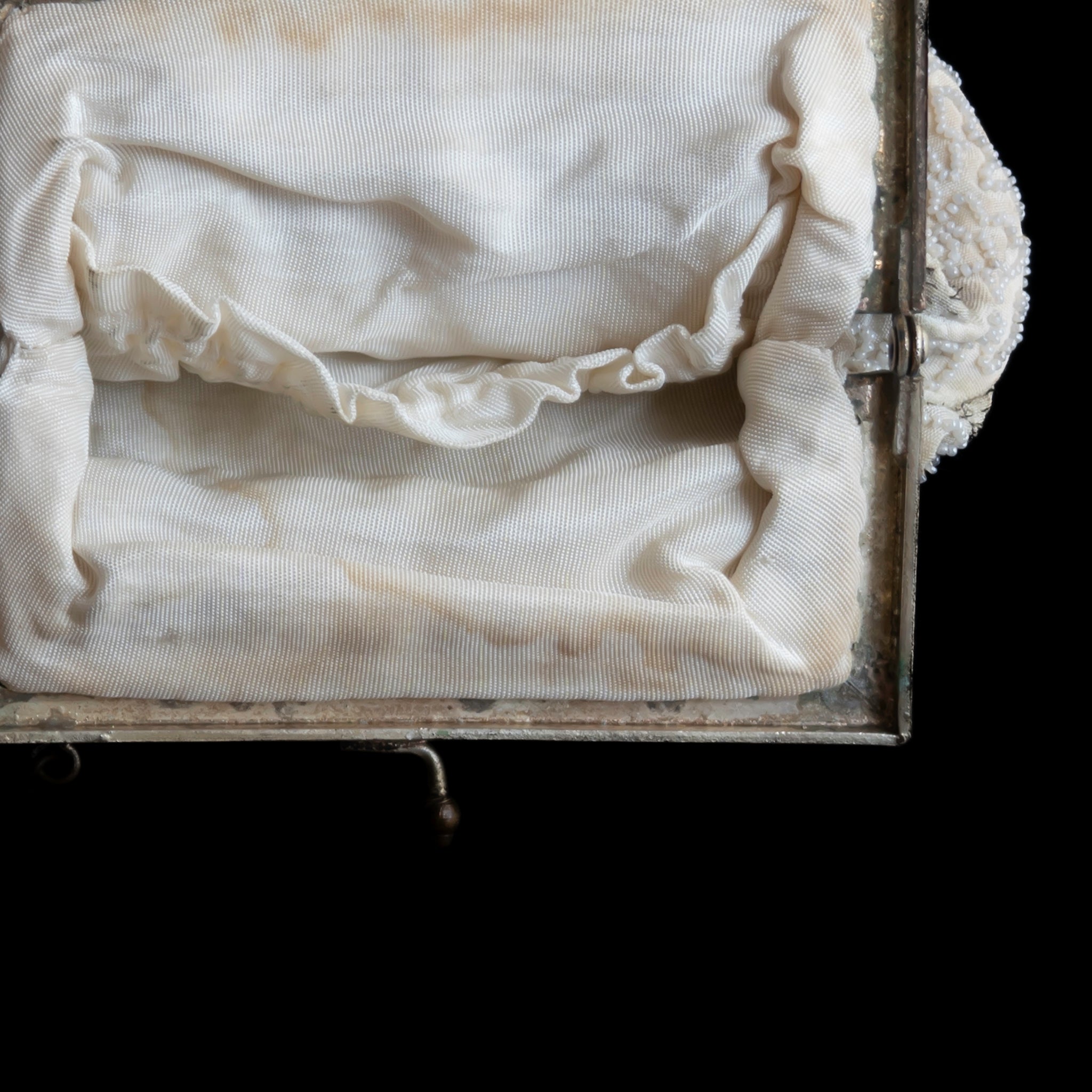 C.1930|French White Micro Beaded Hand Embroidered Purse