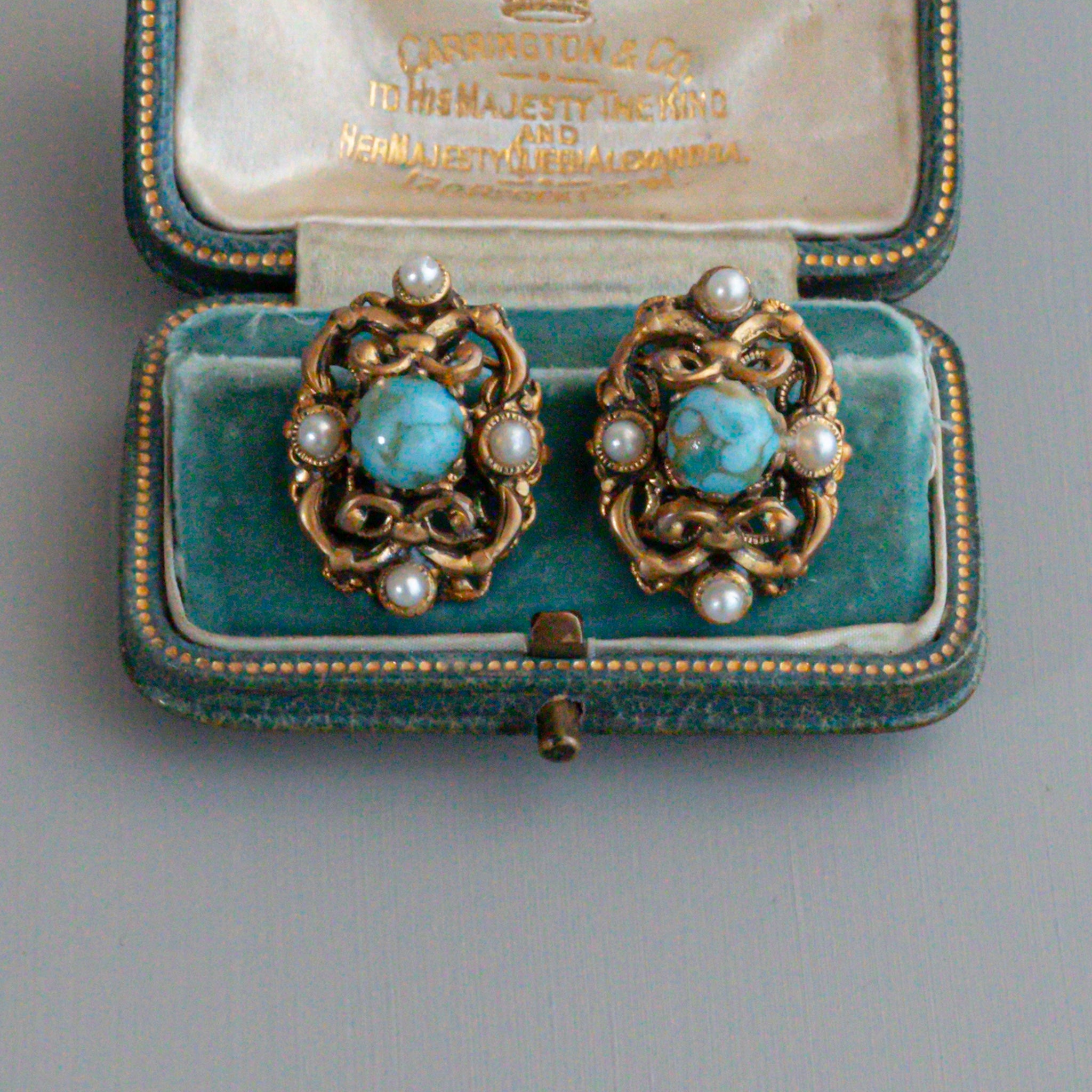 Blue Marble Glass Petit Glass Pearl Earrings