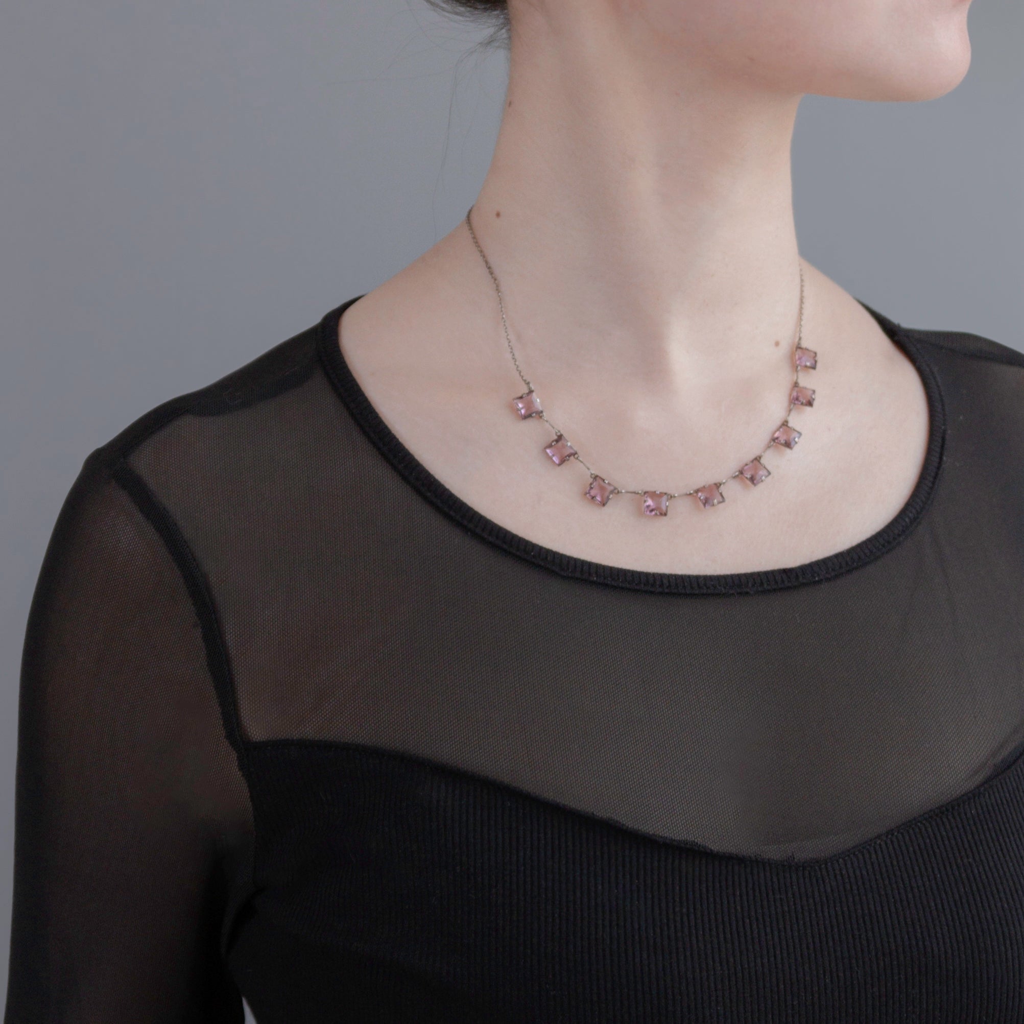 C.1930s|Purple 9 Square Glass Necklace