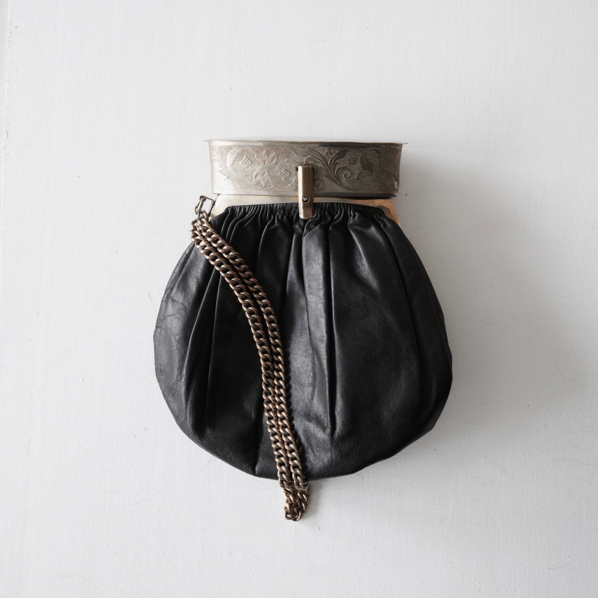 C.1920-1940|Black Chain Bag with Floral Metal Frame