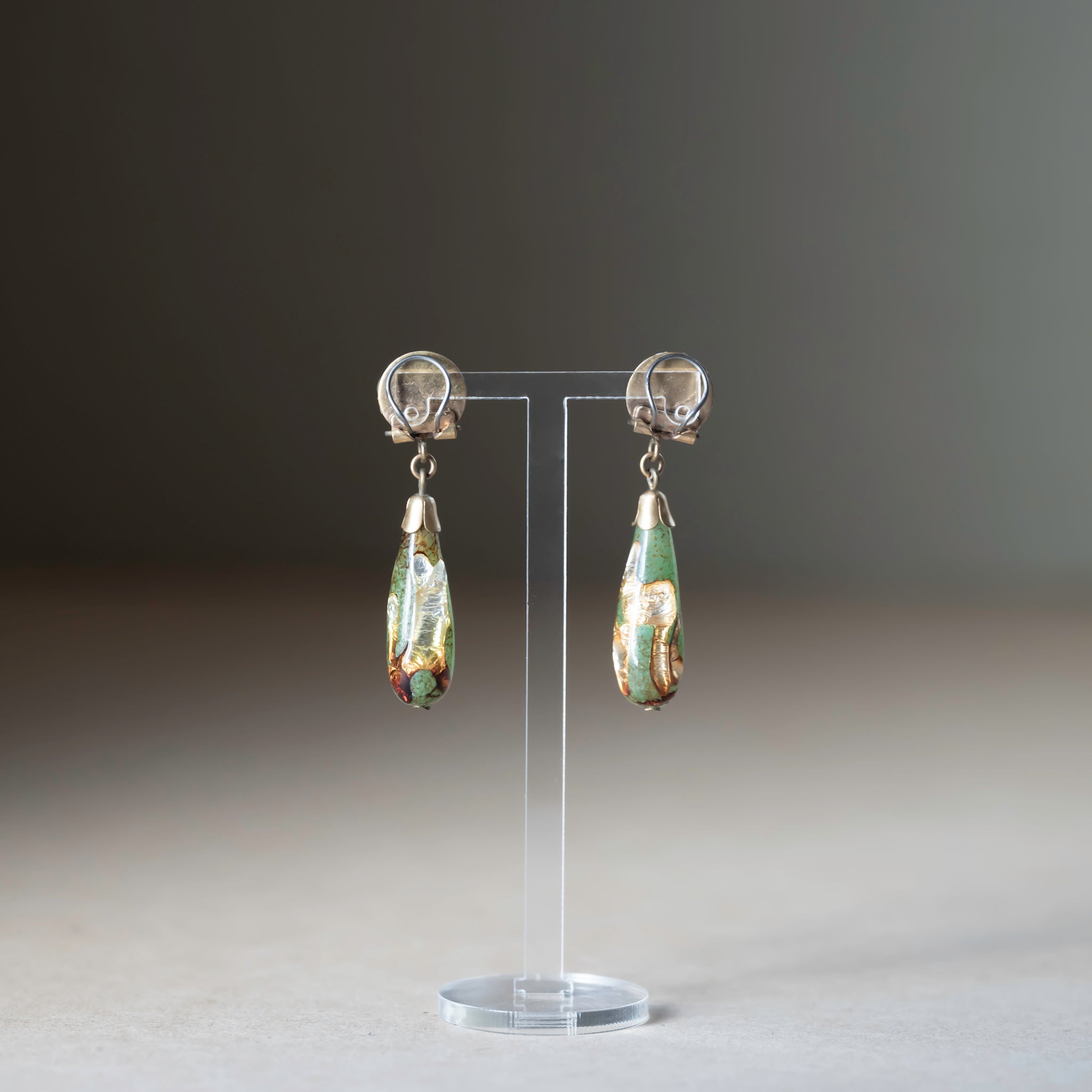 Foil Glass Filigree Drop Earring