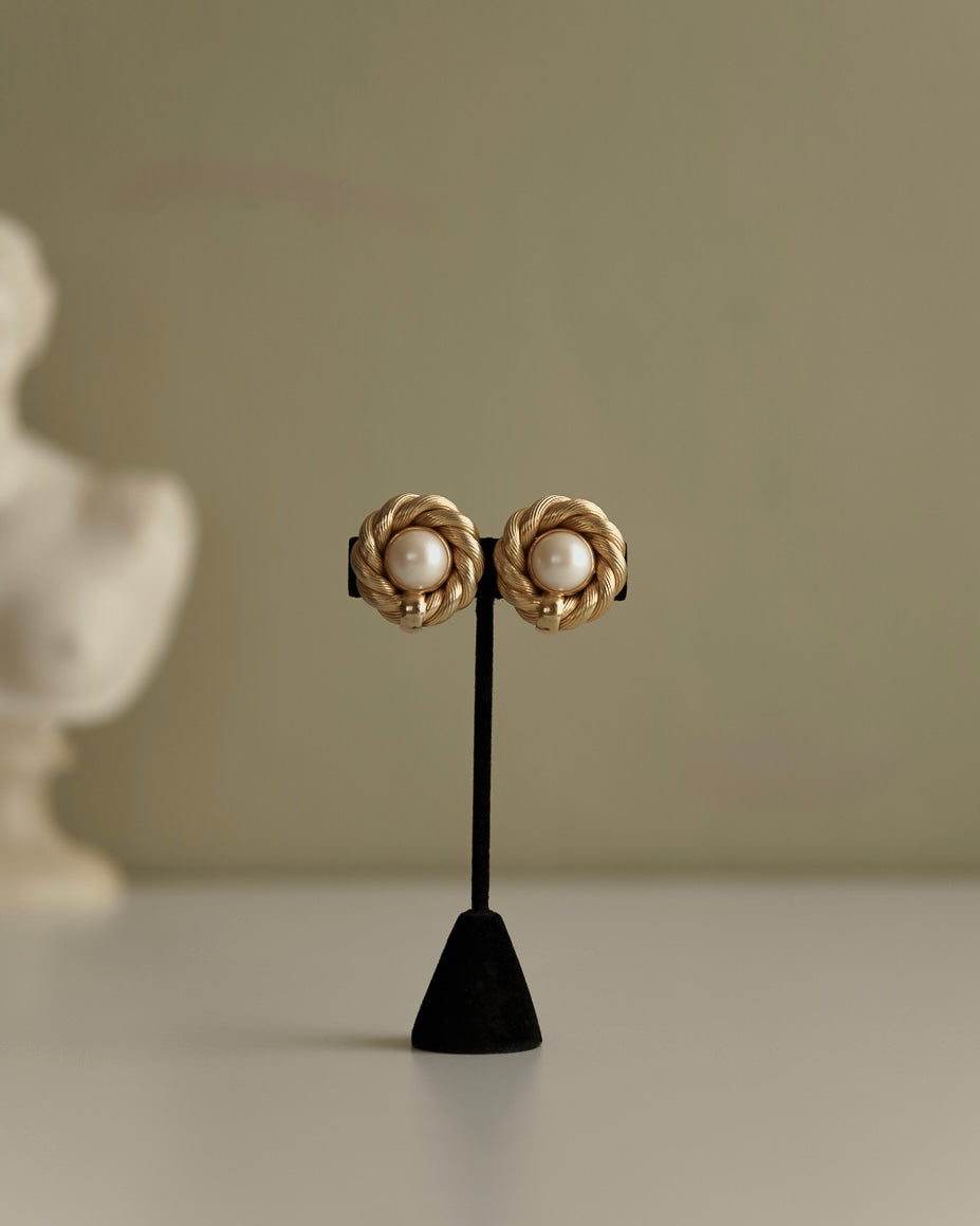 C.1950-1960 Twisted Rope Faux Pearl Clip-On Earrings