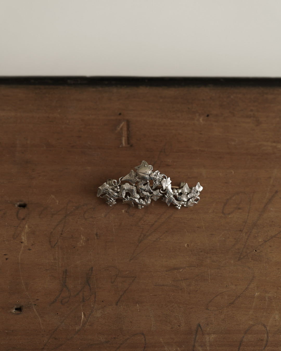 C.1900|Stag Beetle Grape Tree Silver Brooch