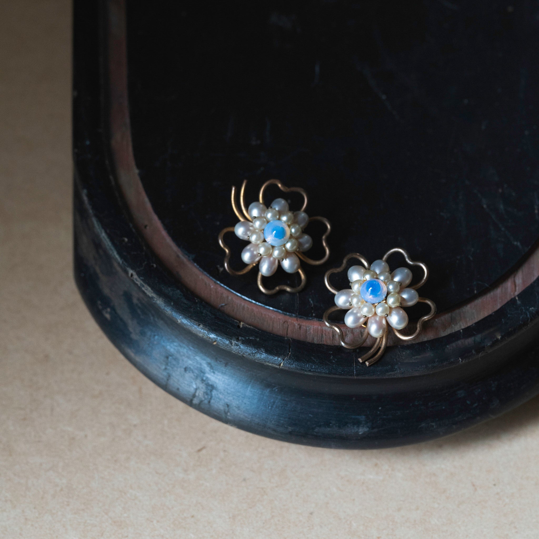 C1950 Louis Rousselet|Clover Glass Pearl Earrings