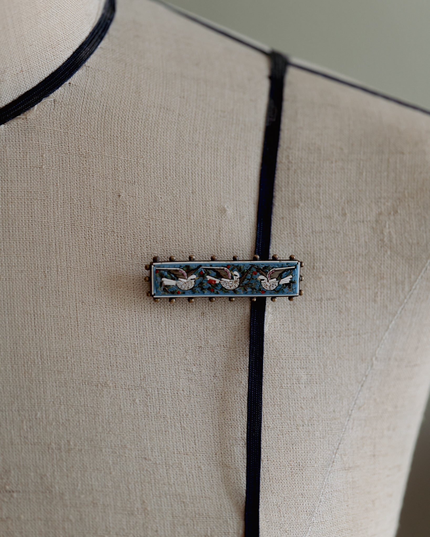 C.1900s White Birds Micro Mosaic Brooch
