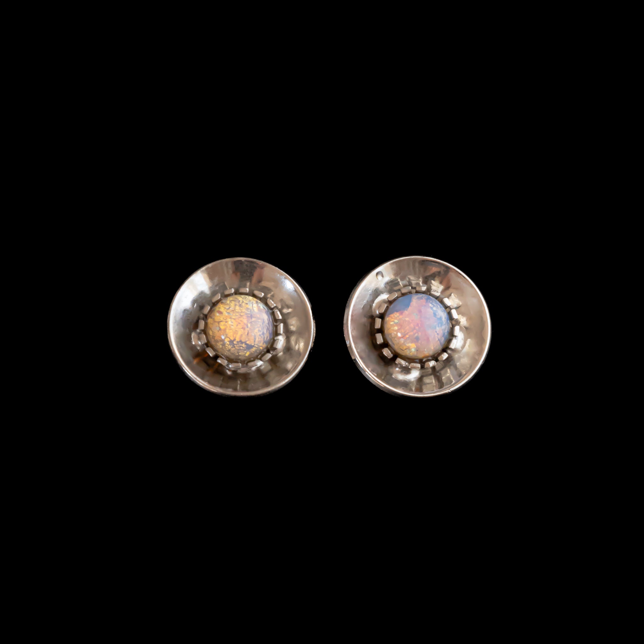 Fire Pink Opal Glass Silver Tone Earrings