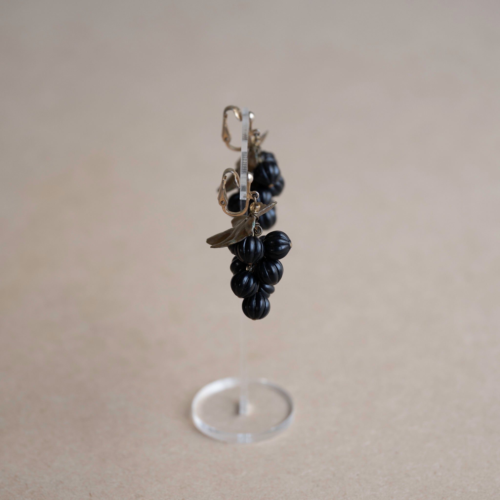Black Grape Gold Leaf Earrings
