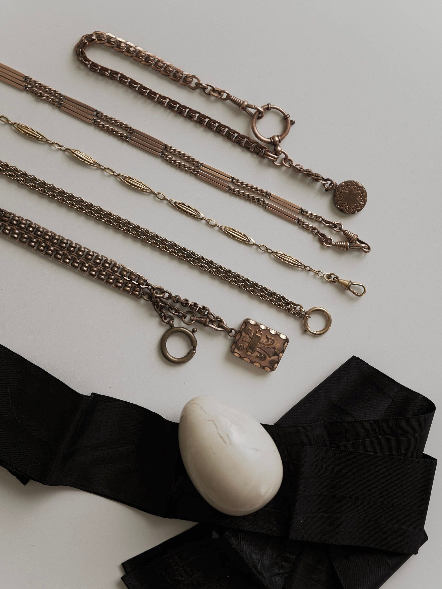 C.1910-1930|Leaf Motif Navette-Link Chain