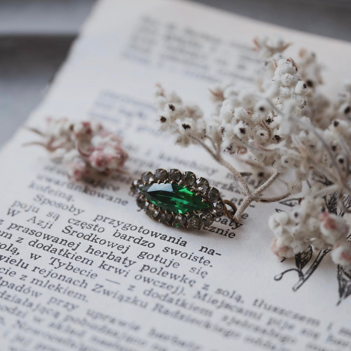 Antique Green Clear Paste Petit Brooch
