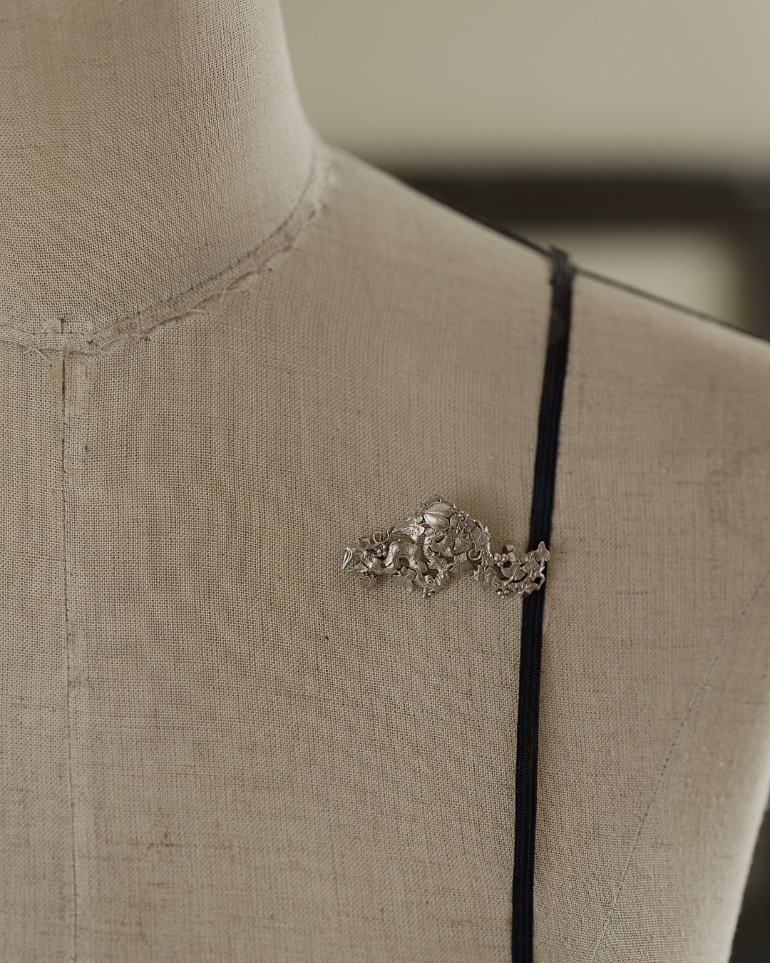 C.1900|Stag Beetle Grape Tree Silver Brooch