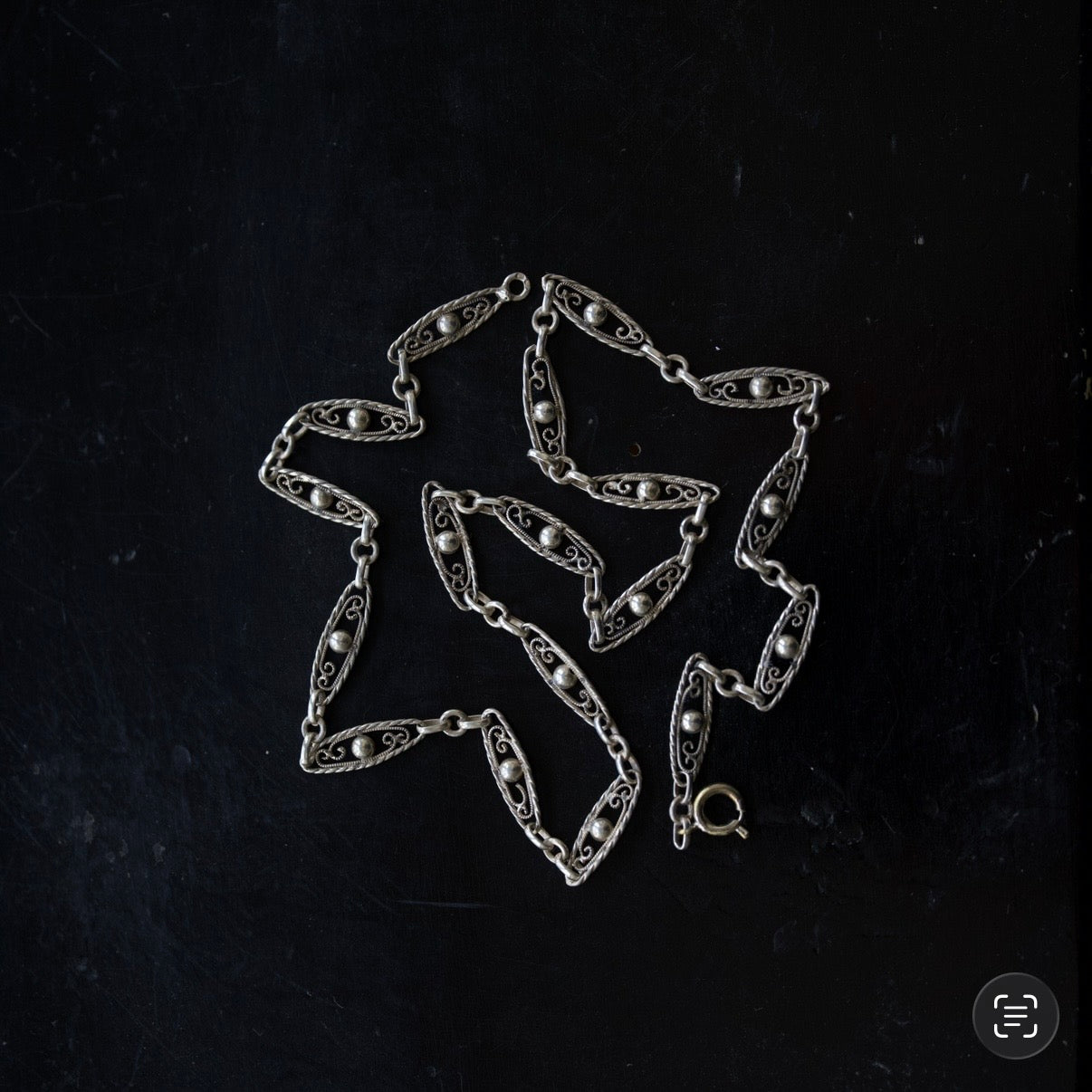C.1900-1920|Ornamental Filigree Silver Chain 48cm