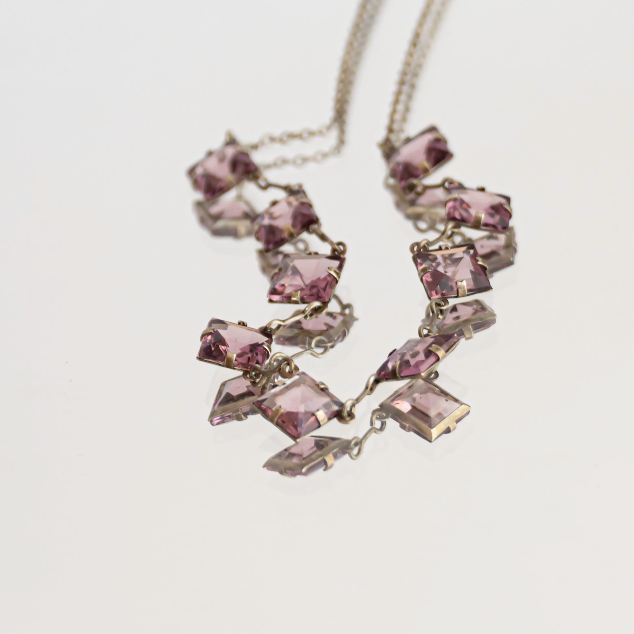 C.1930s|Purple 9 Square Glass Necklace