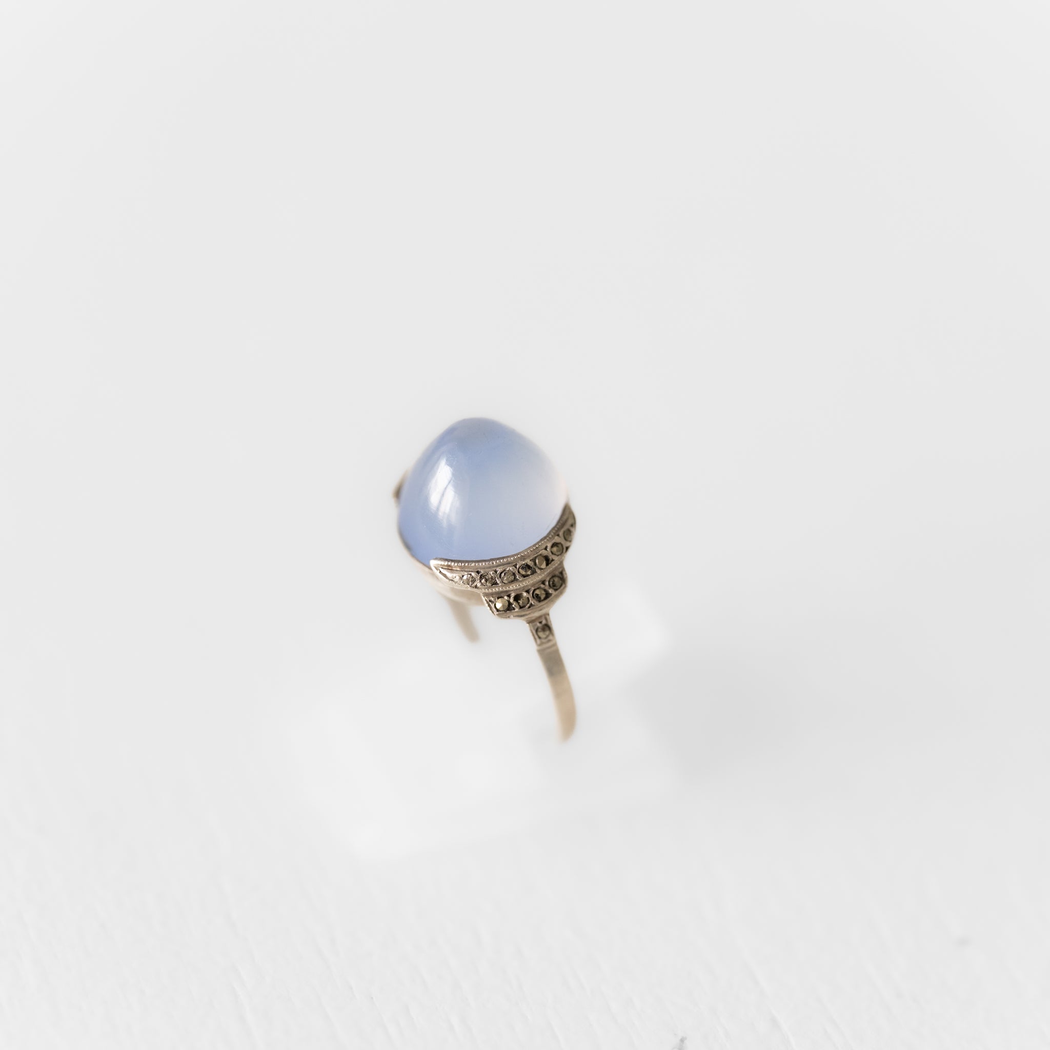 C.1920-1940|Blue Chalcedony & Marcasite French Silver Ring