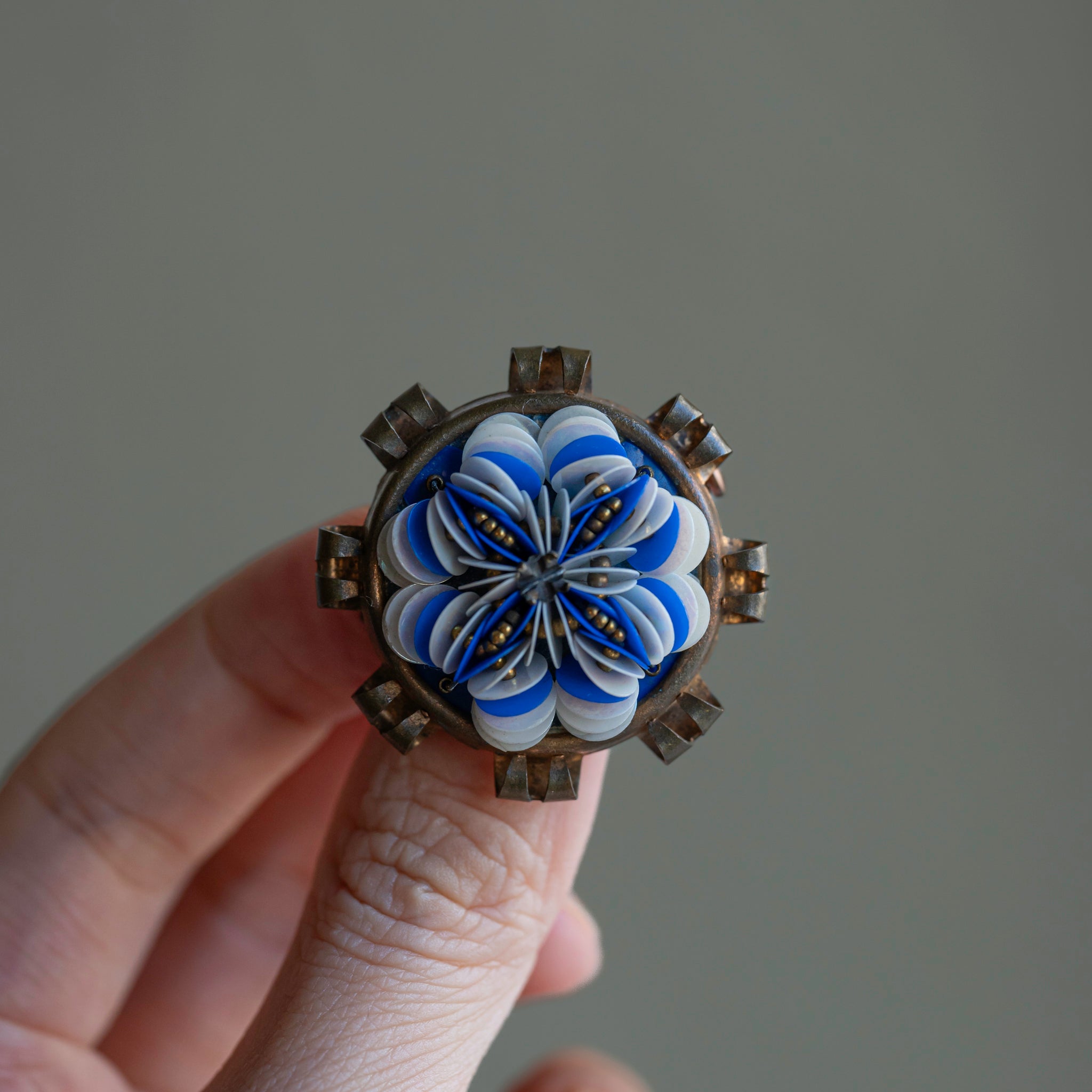 1930s Blue White Flora Brooch
