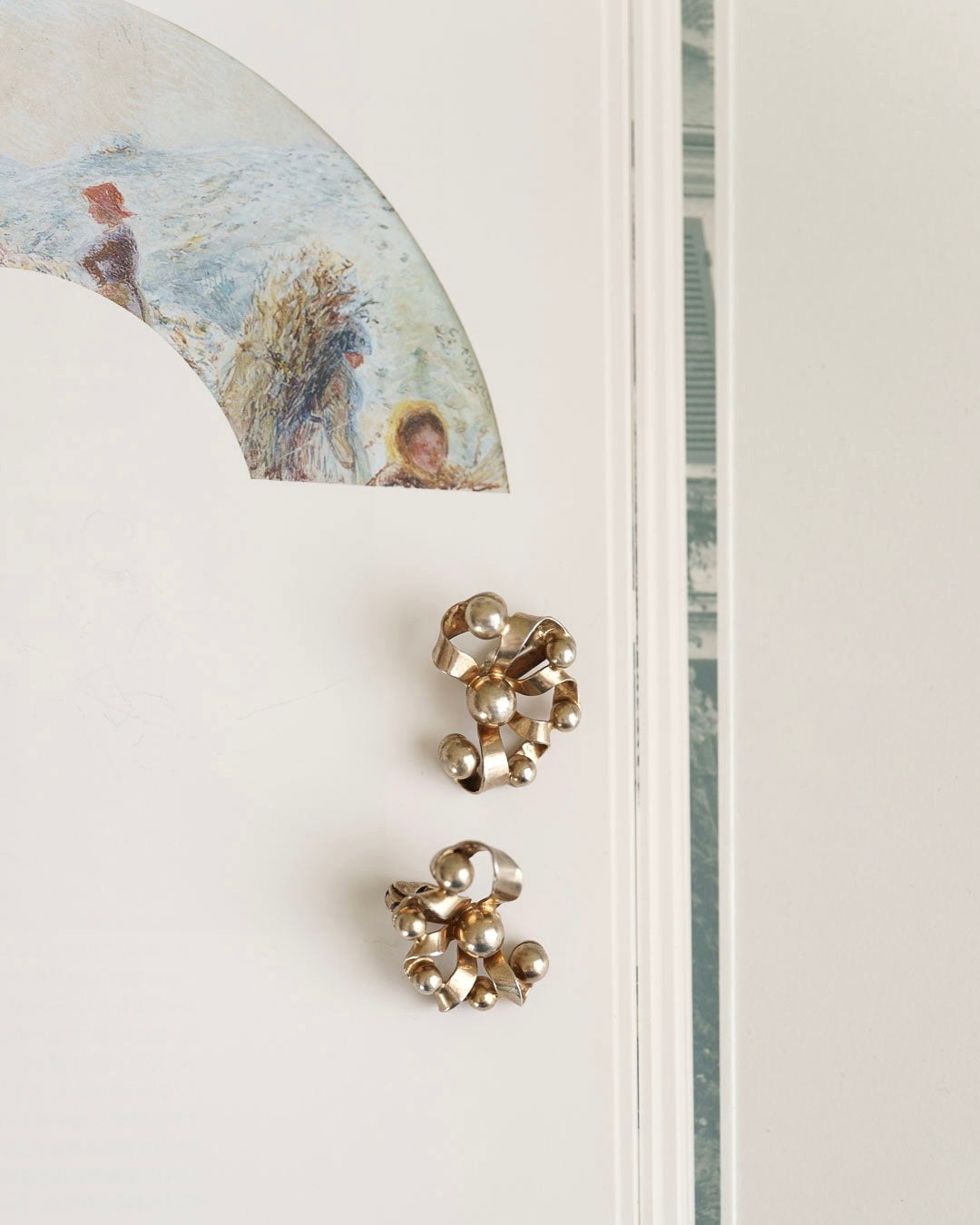 C.1950-|Structural Ribbon Silver Earrings