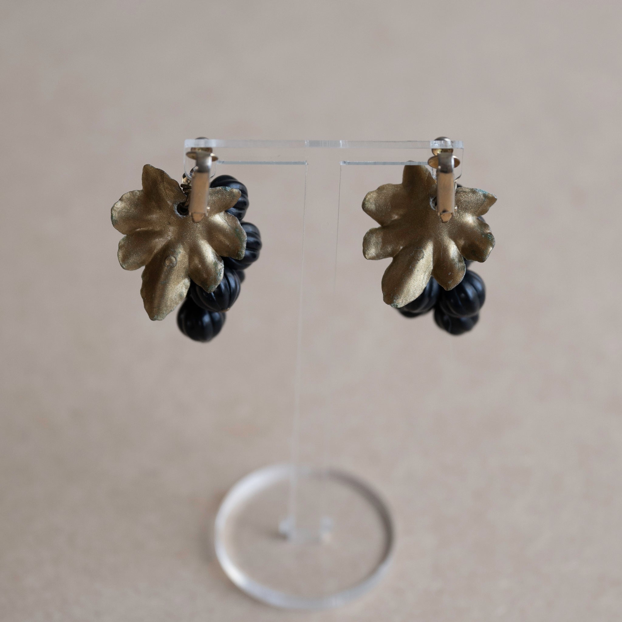 Black Grape Gold Leaf Earrings