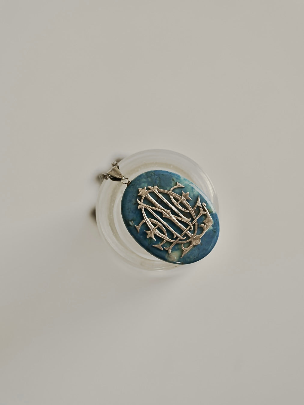 C.1900 Blue Marble Stone Silver Monogram Necklace