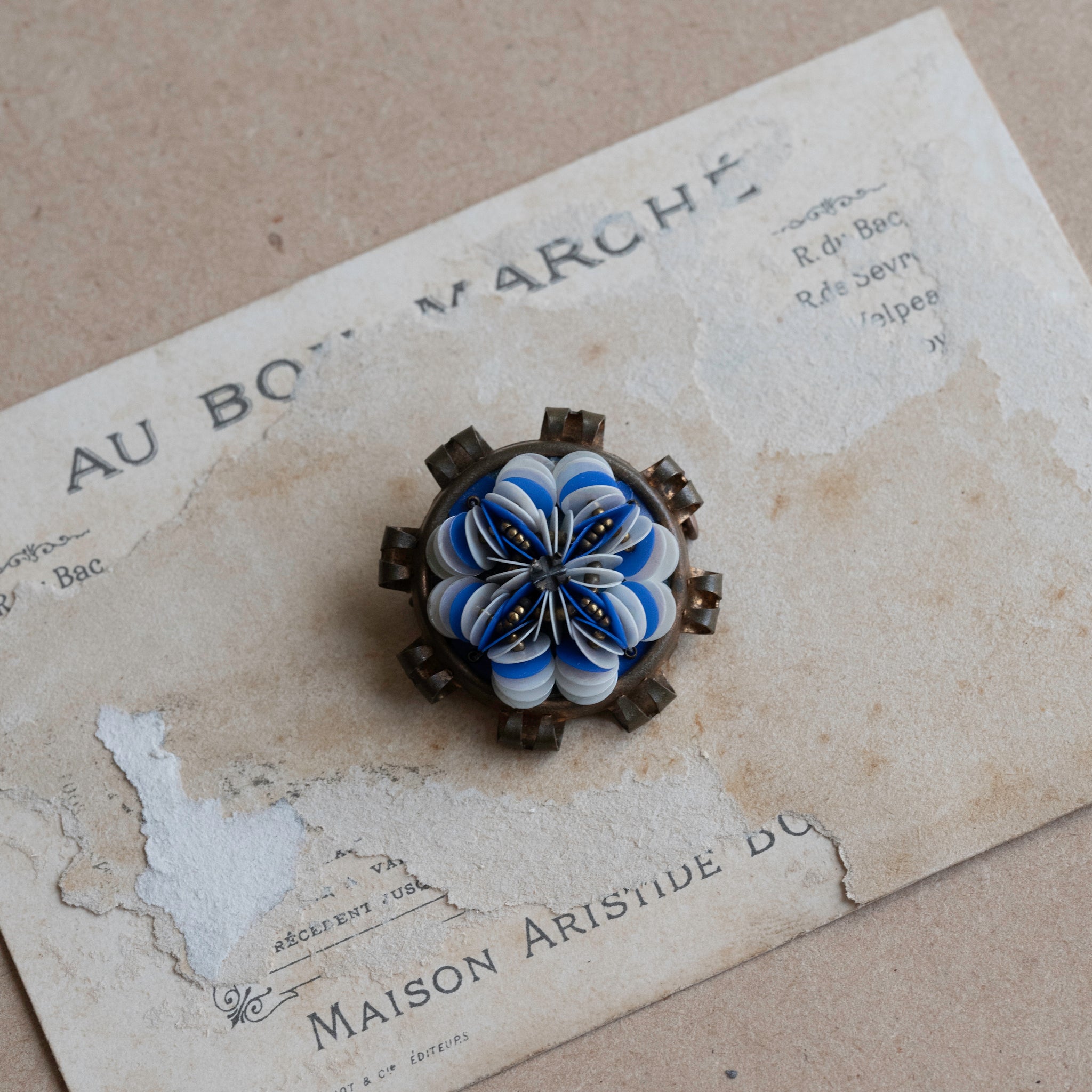 1930s Blue White Flora Brooch
