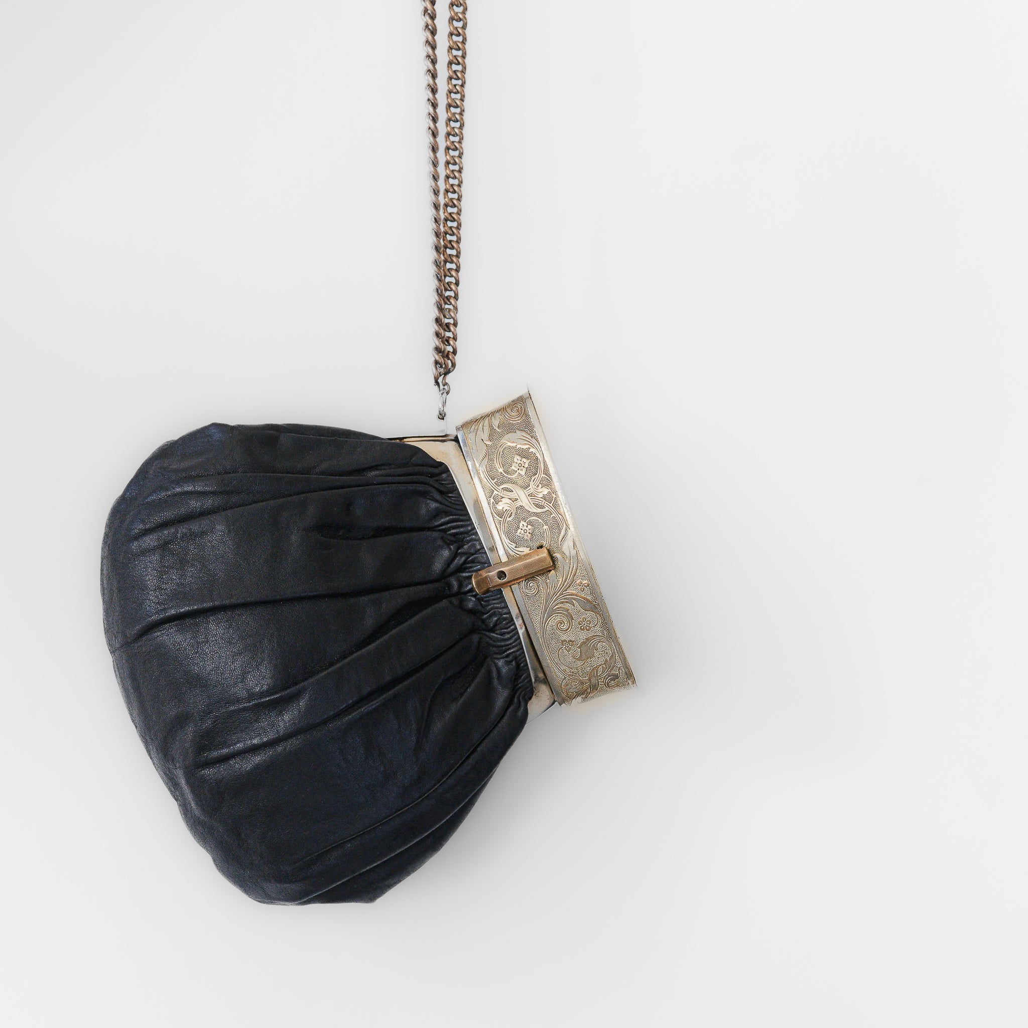 C.1920-1940|Black Chain Bag with Floral Metal Frame