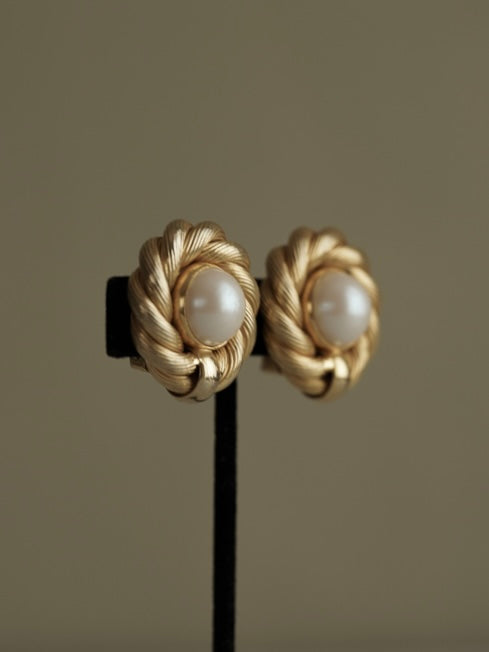 C.1950-1960 Twisted Rope Faux Pearl Clip-On Earrings